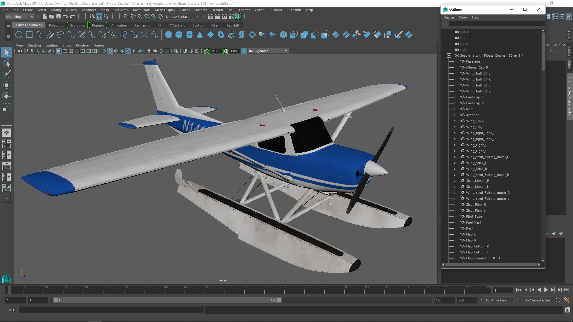 3D Seaplane with Floats Cessna 150
