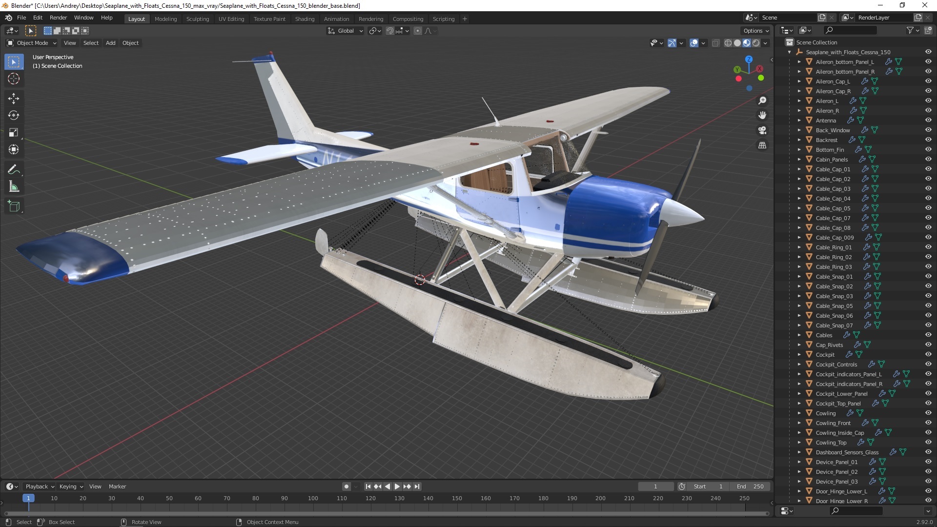 3D Seaplane with Floats Cessna 150