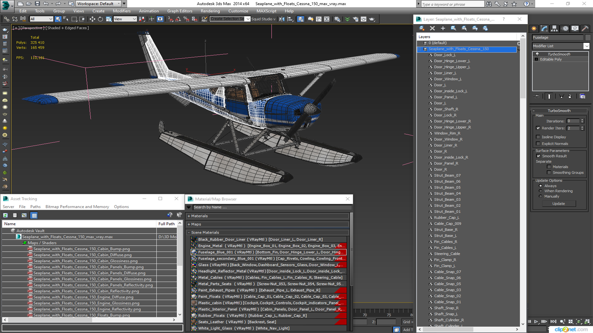 3D Seaplane with Floats Cessna 150