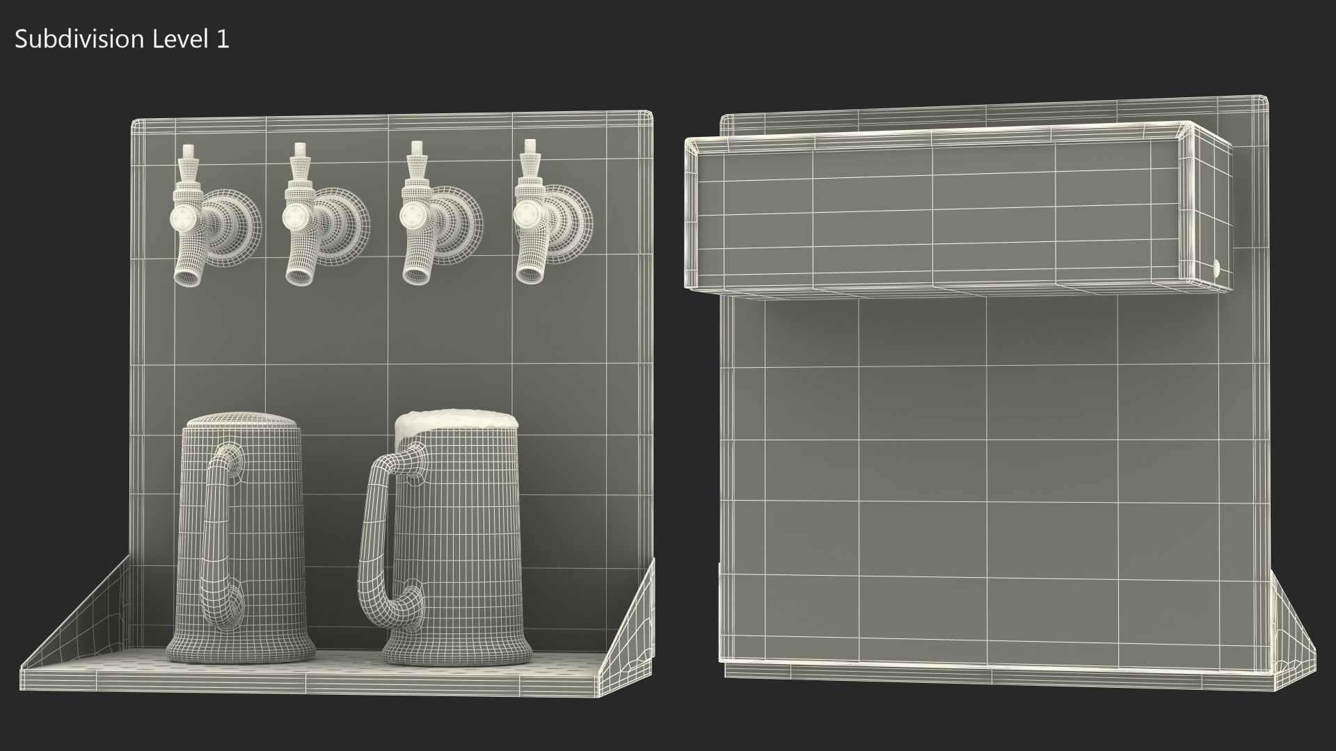 3D model Wall Mount Beer Dispenser with Beer Mugs