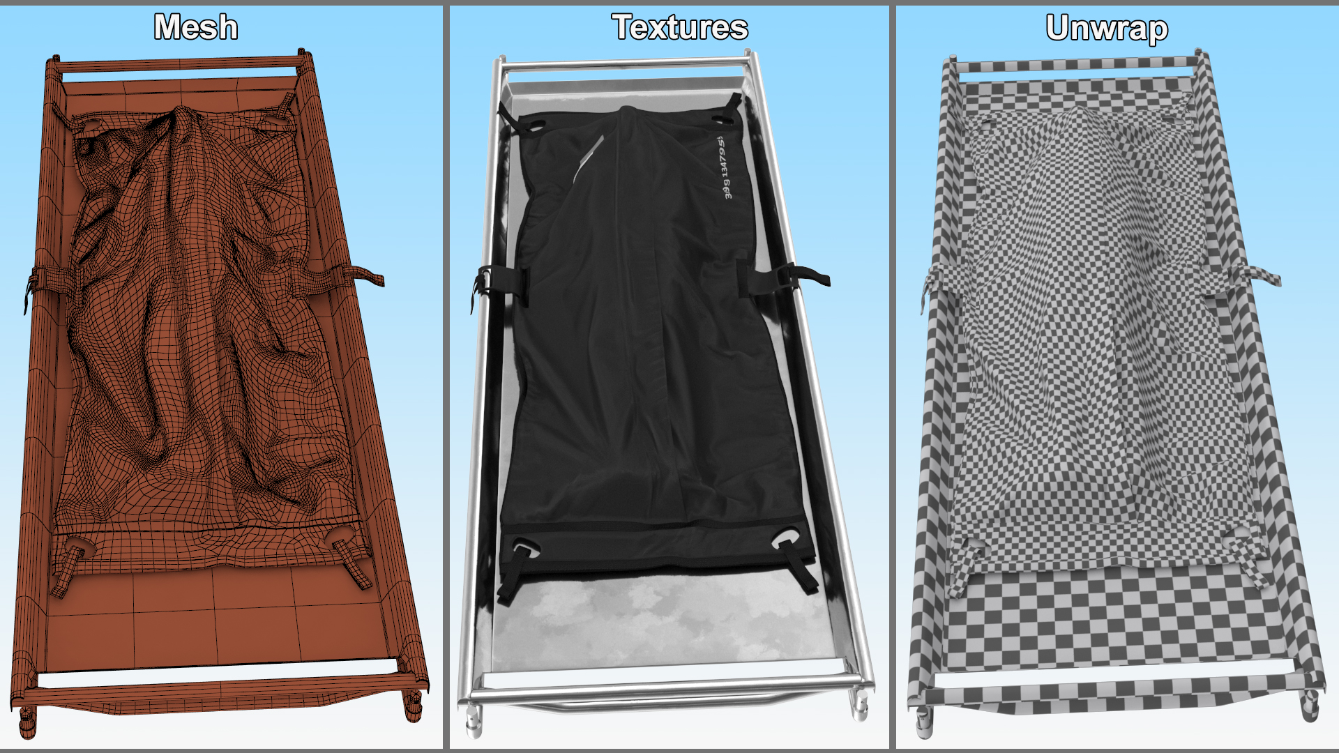 Body Bag on a Hospital Gurney 3D model