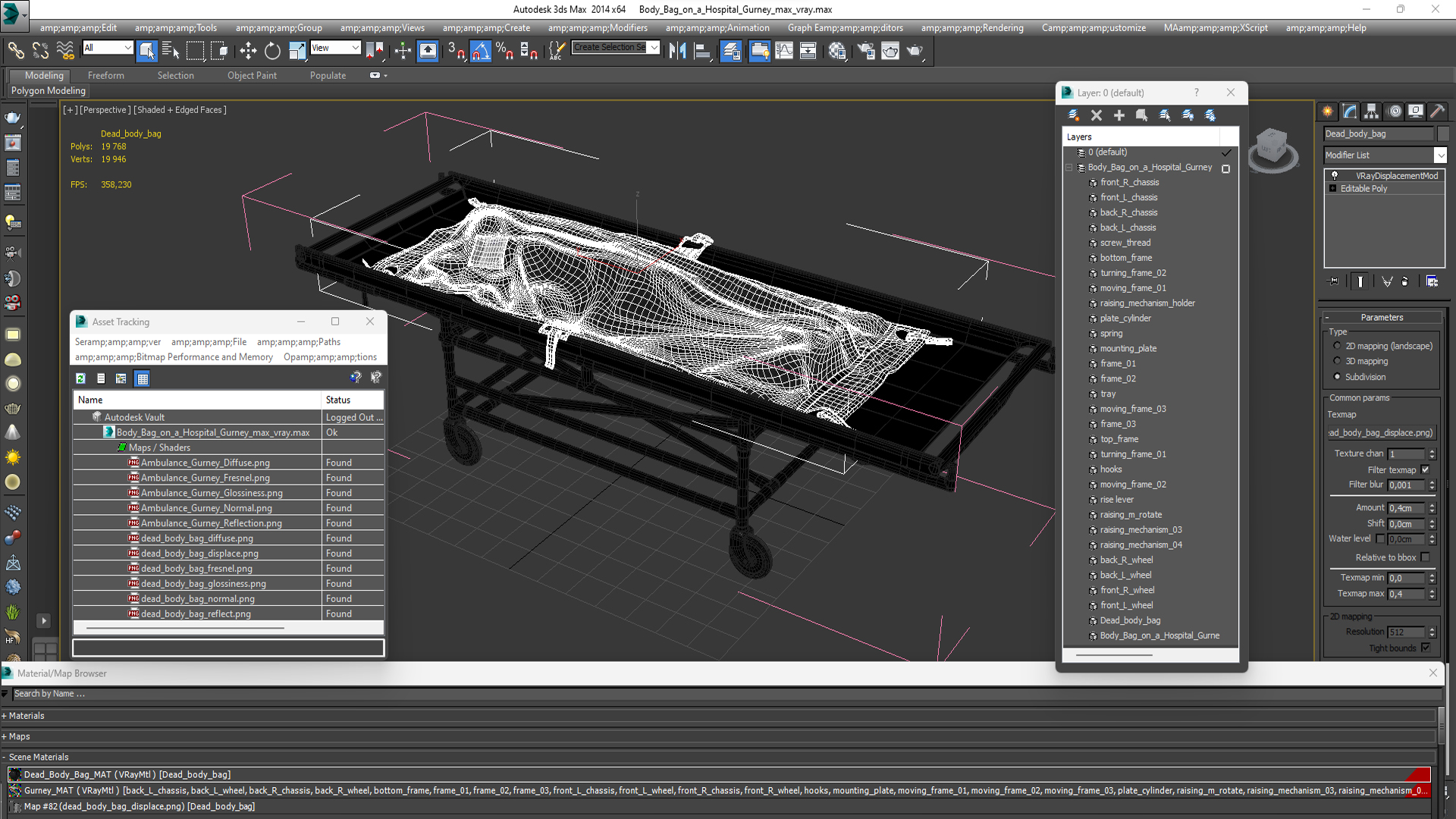 Body Bag on a Hospital Gurney 3D model