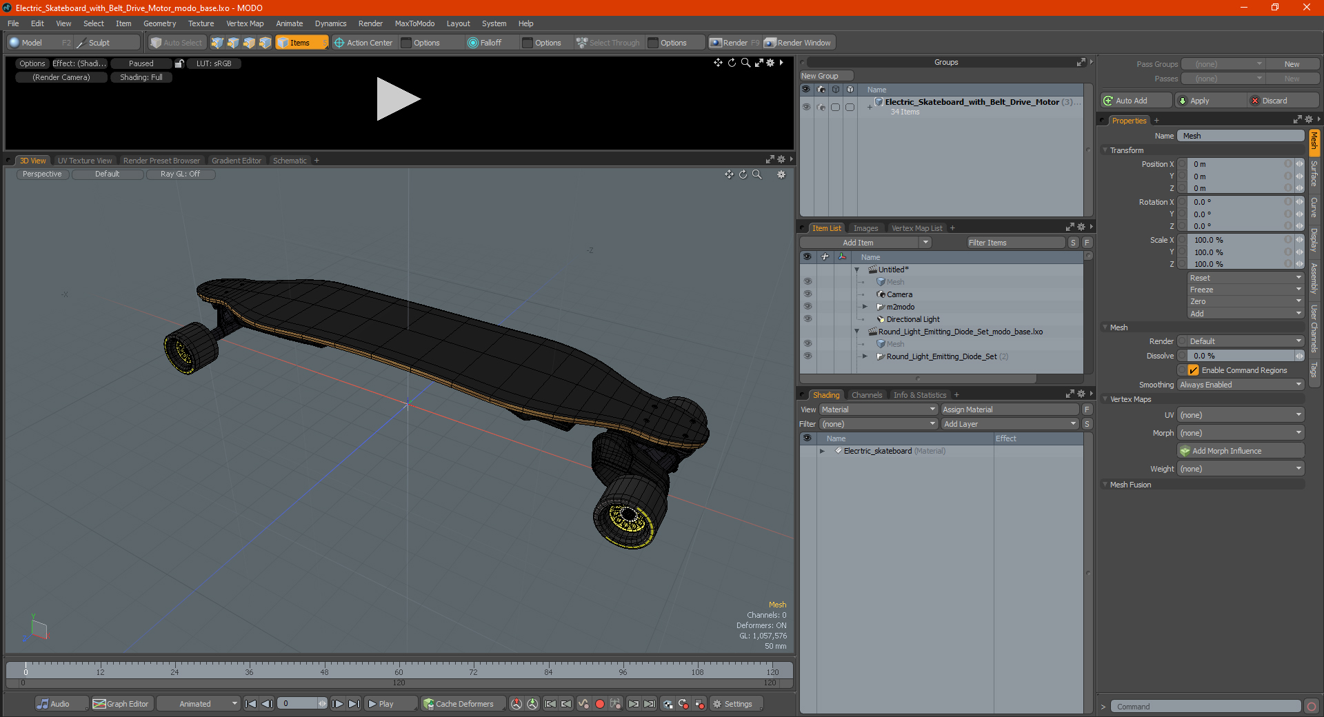 3D Electric Skateboard with Belt Drive Motor