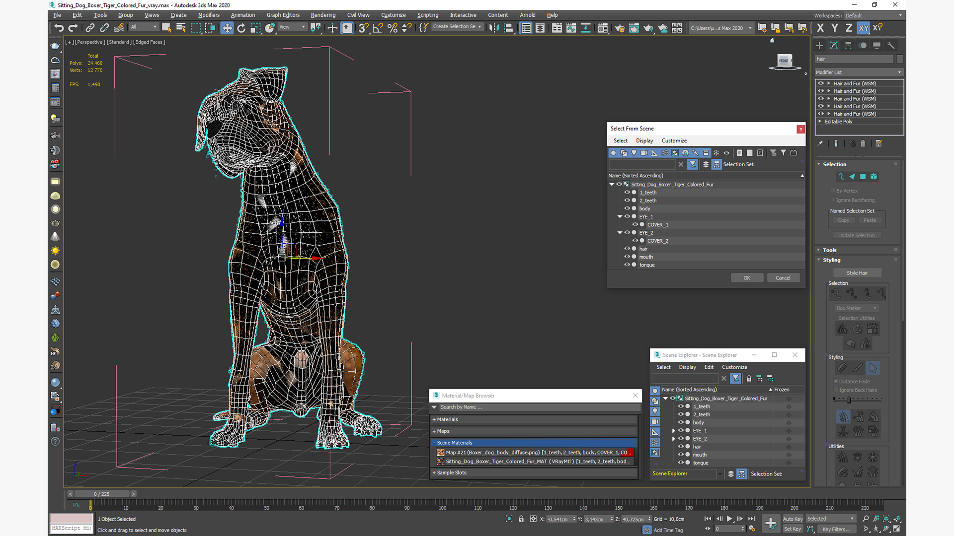 3D model Sitting Dog Boxer Tiger Colored Fur