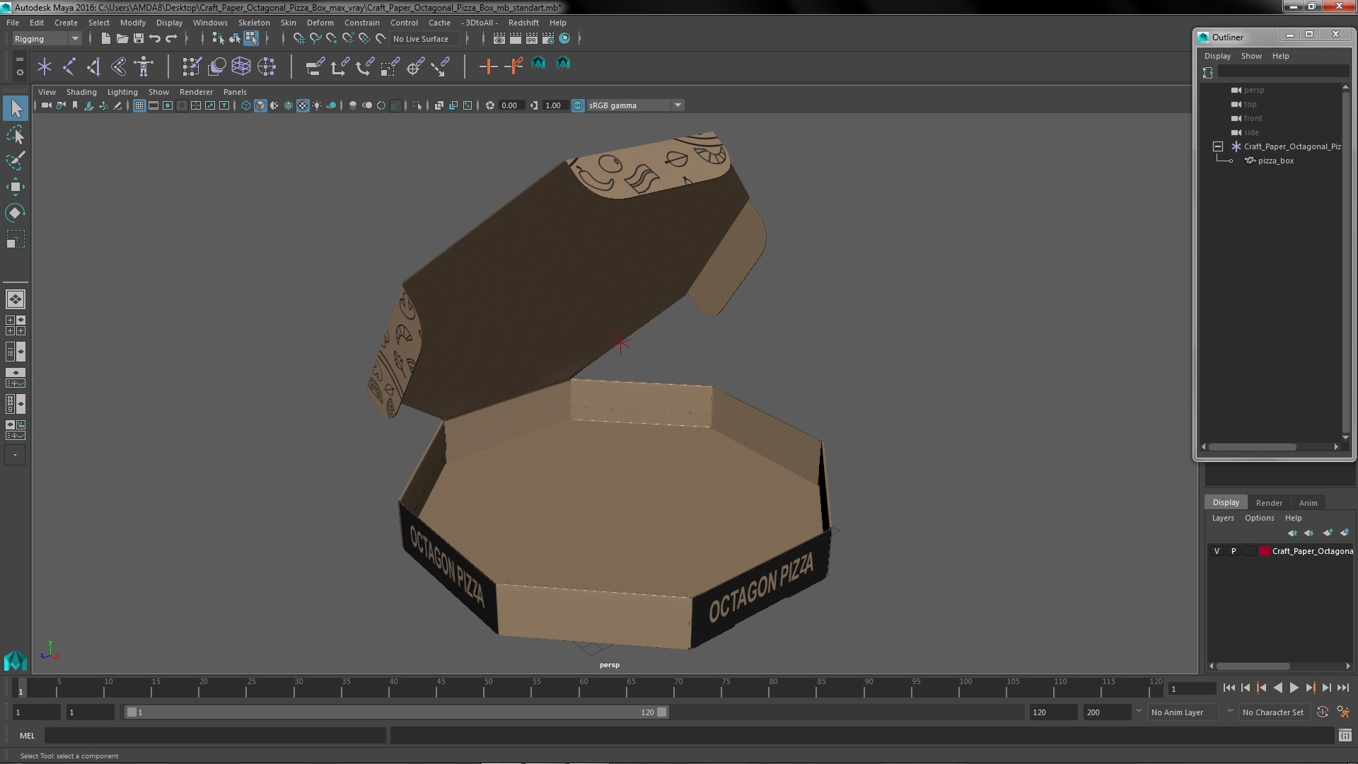 3D Craft Paper Octagonal Pizza Box
