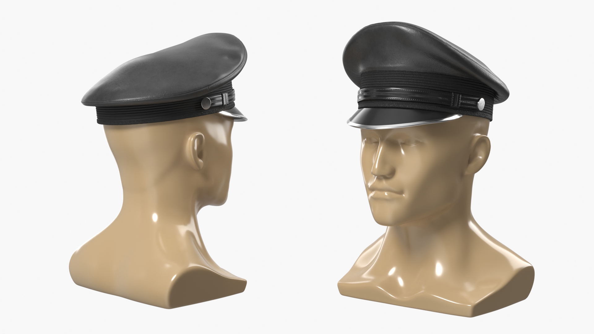 Black Military Style Cap on Mannequin Fur