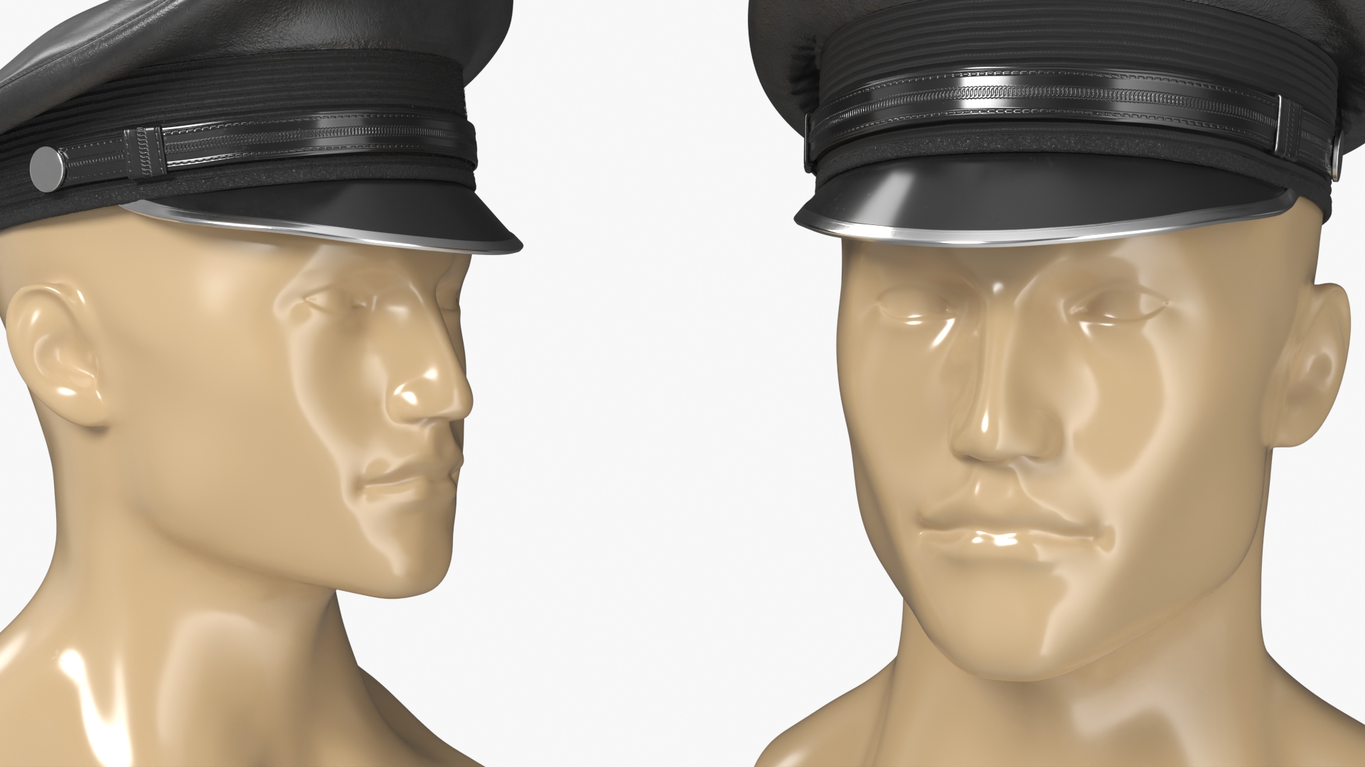 Black Military Style Cap on Mannequin Fur, view 5