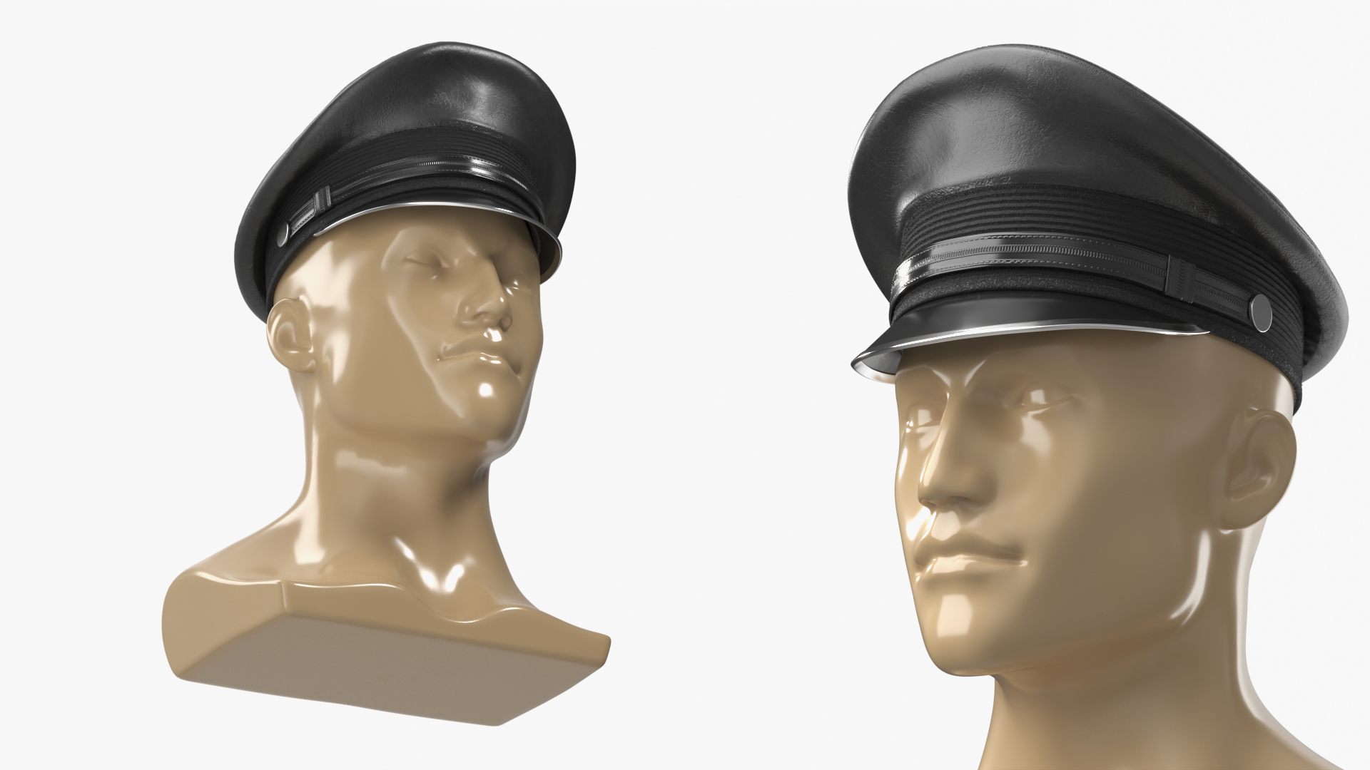 Black Military Style Cap on Mannequin Fur, view 4