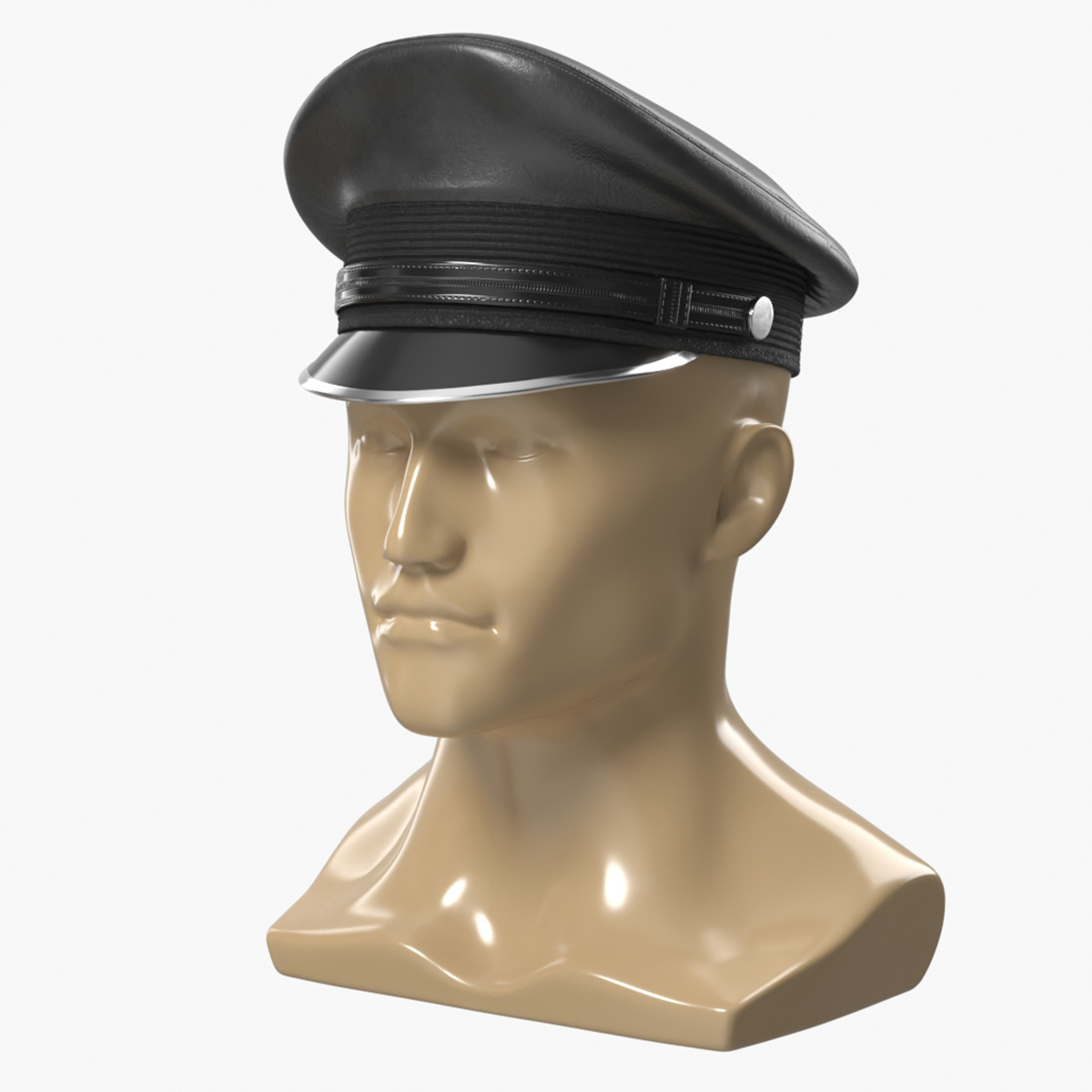 Black Military Style Cap on Mannequin Fur 3D model preview