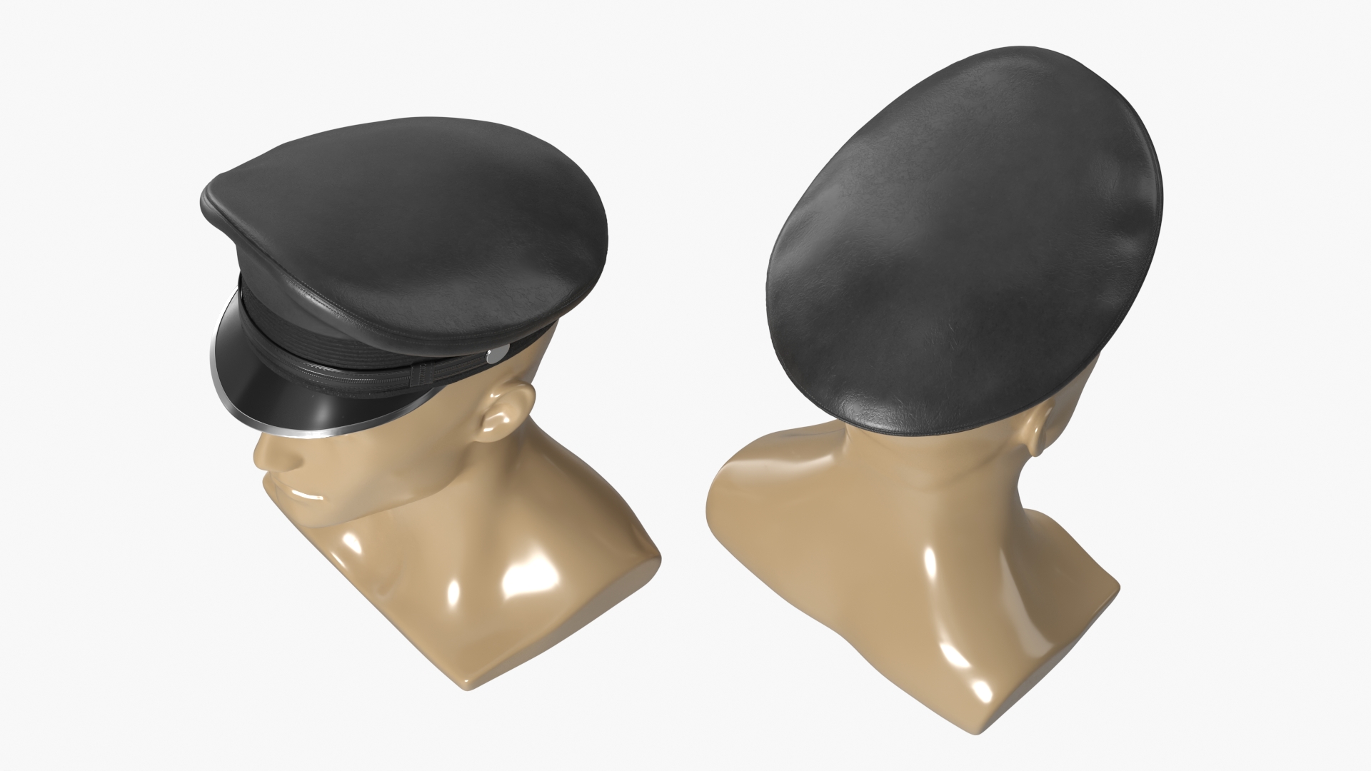 Black Military Style Cap on Mannequin Fur, view 3