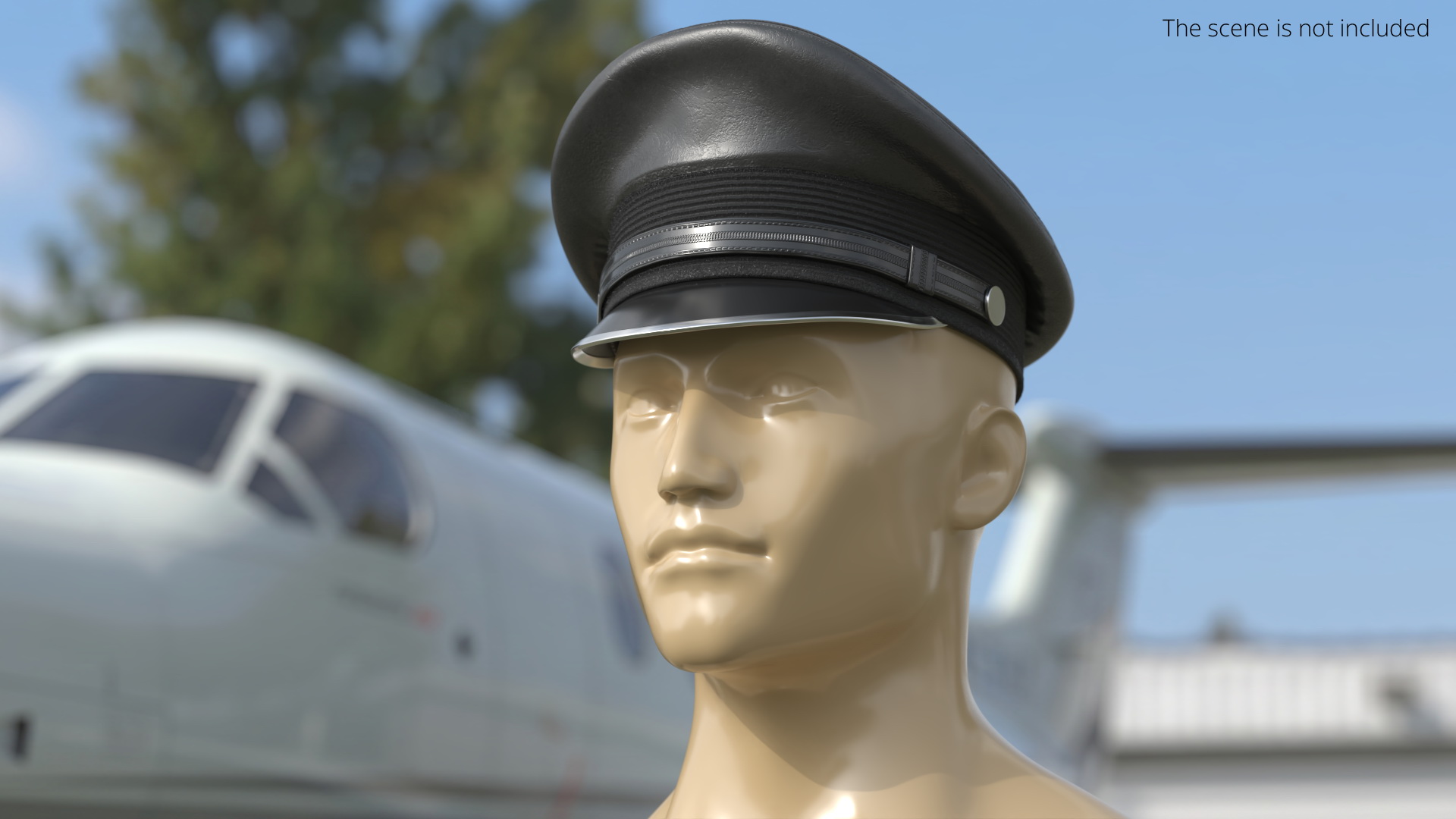 Black Military Style Cap on Mannequin Fur, view 2