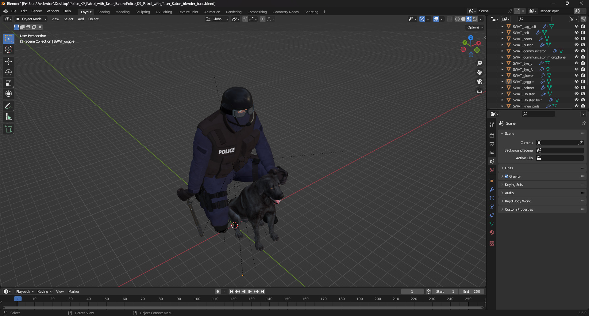 3D Police K9 Patrol with Taser Baton model