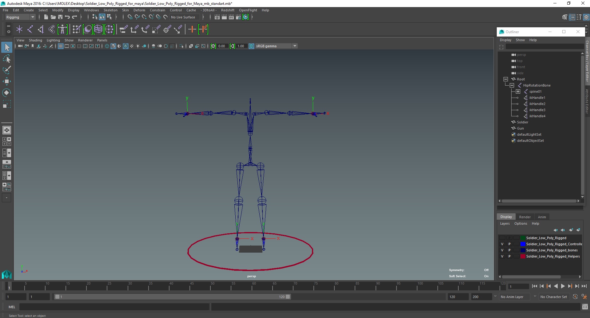 Soldier Low Poly Rigged for Maya 3D