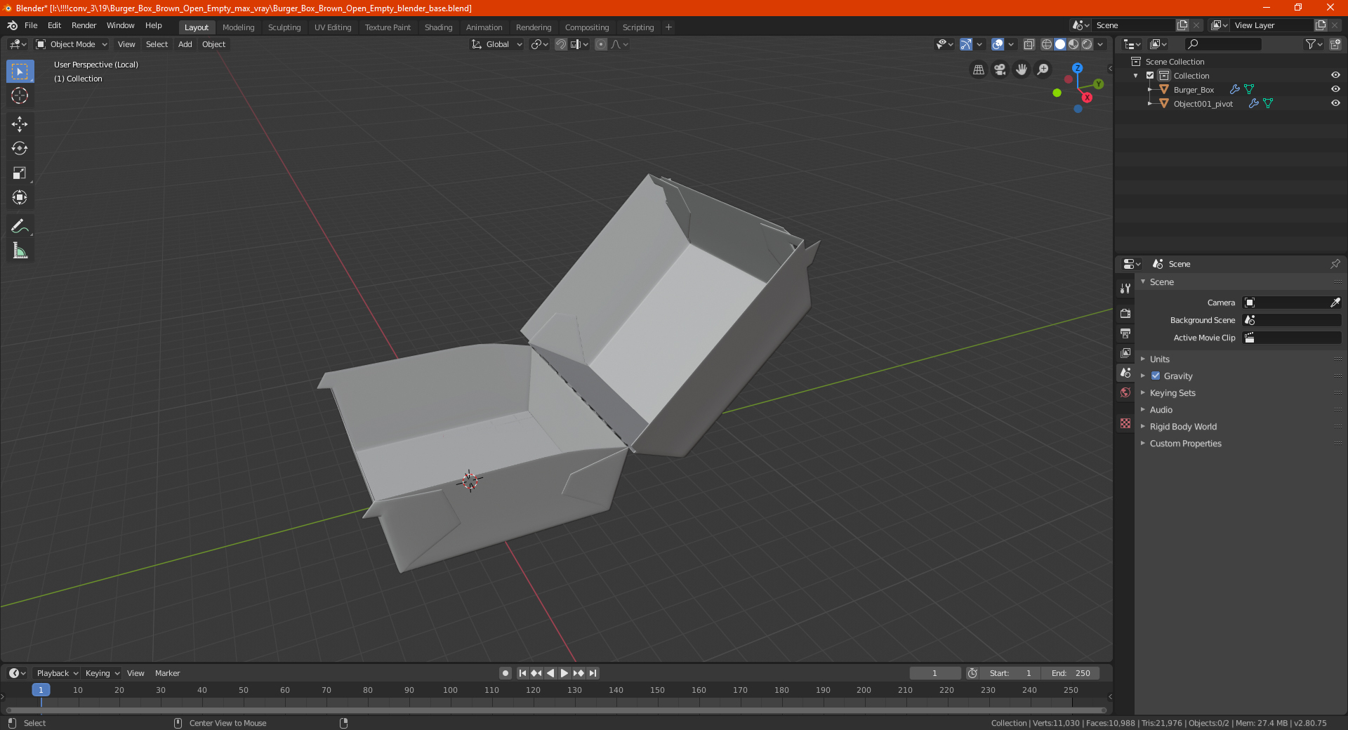 Burger Box Brown Open Empty 3D