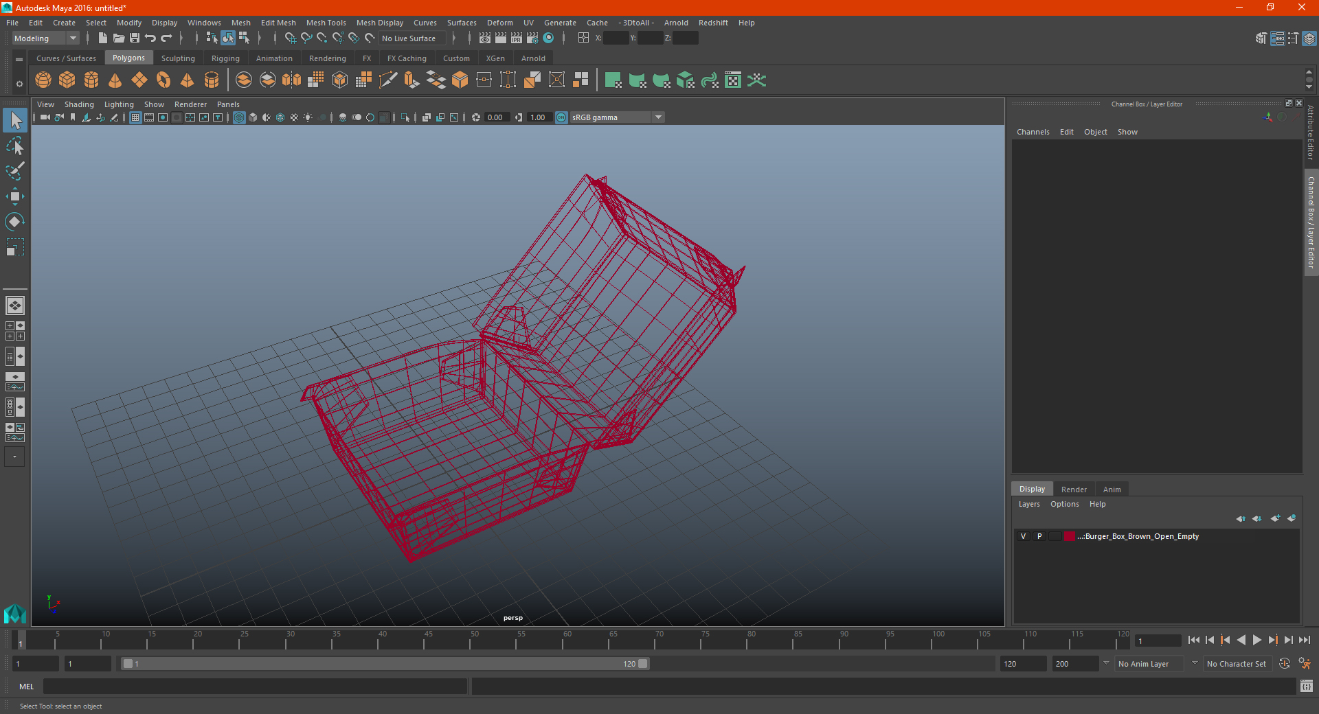 Burger Box Brown Open Empty 3D