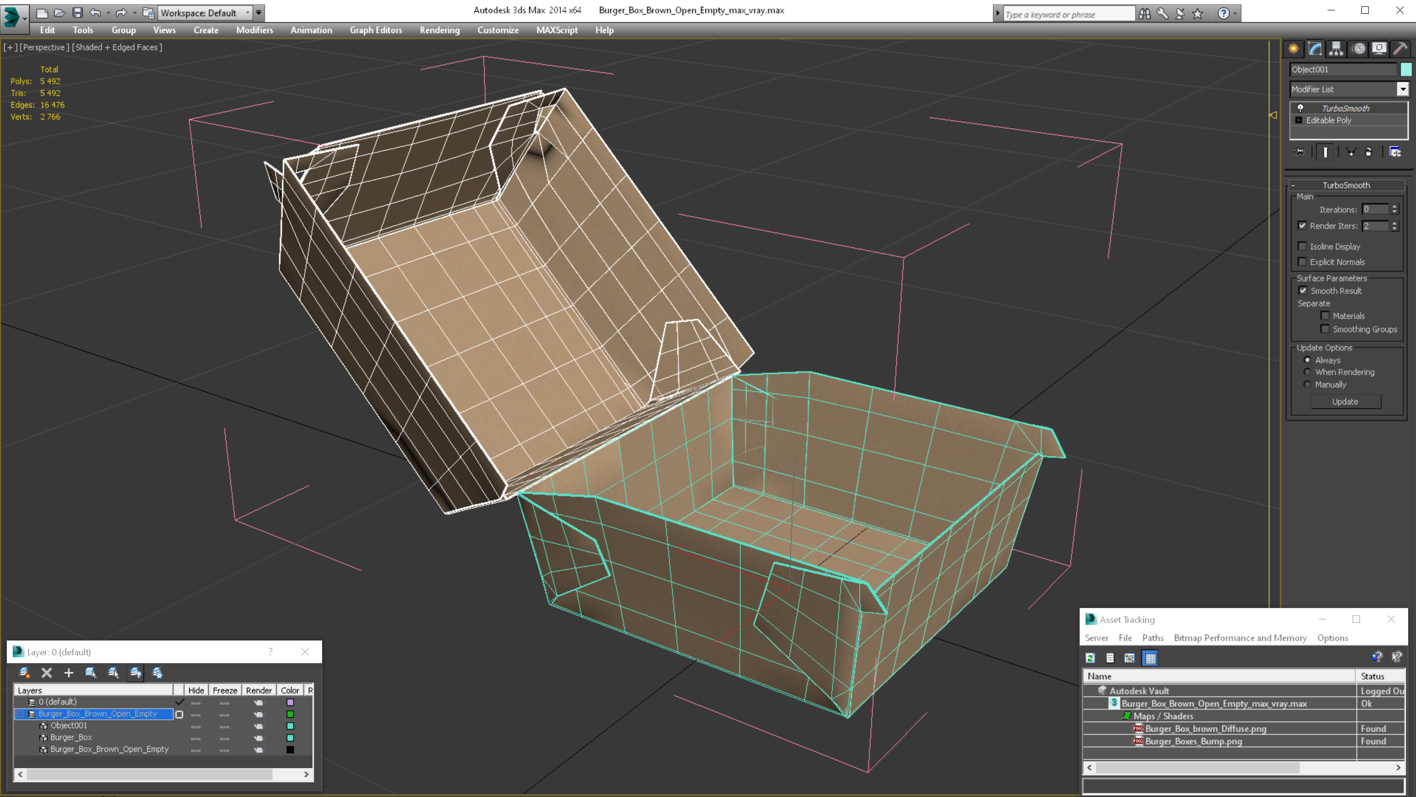 Burger Box Brown Open Empty 3D