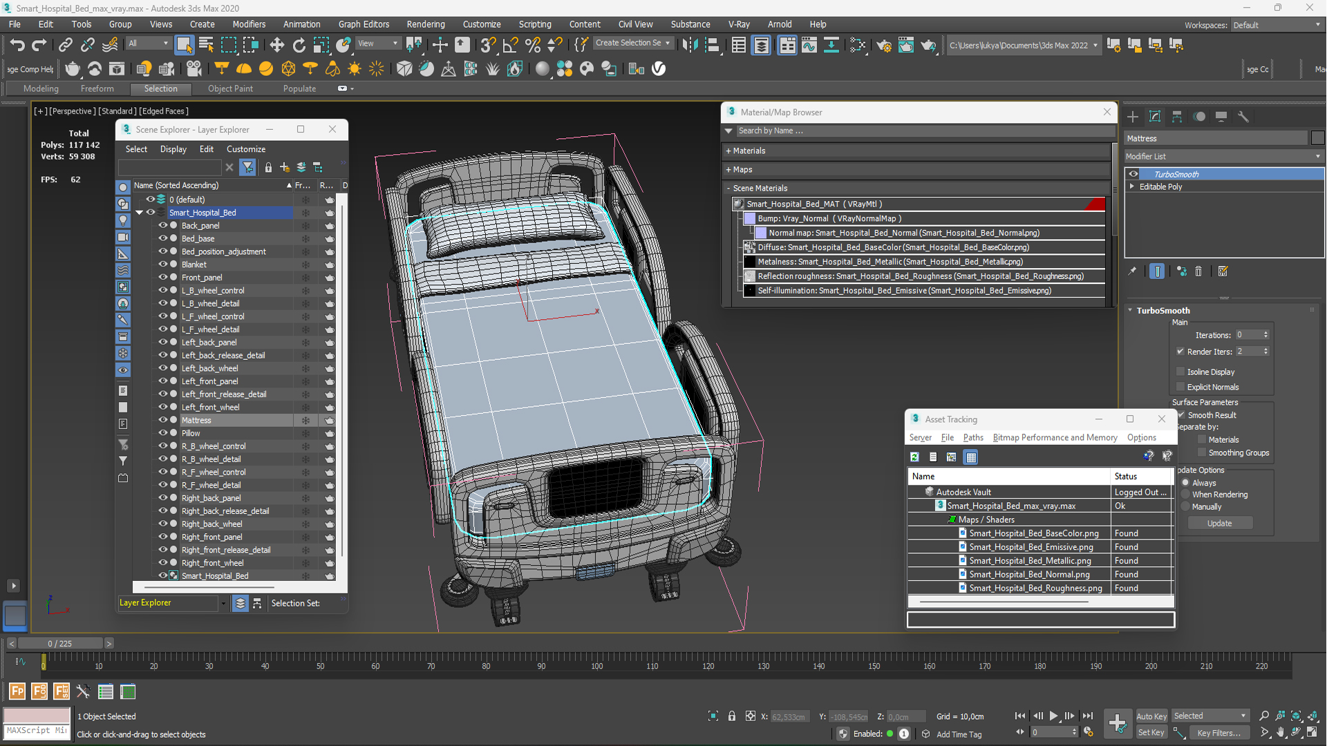 3D Smart Hospital Bed model