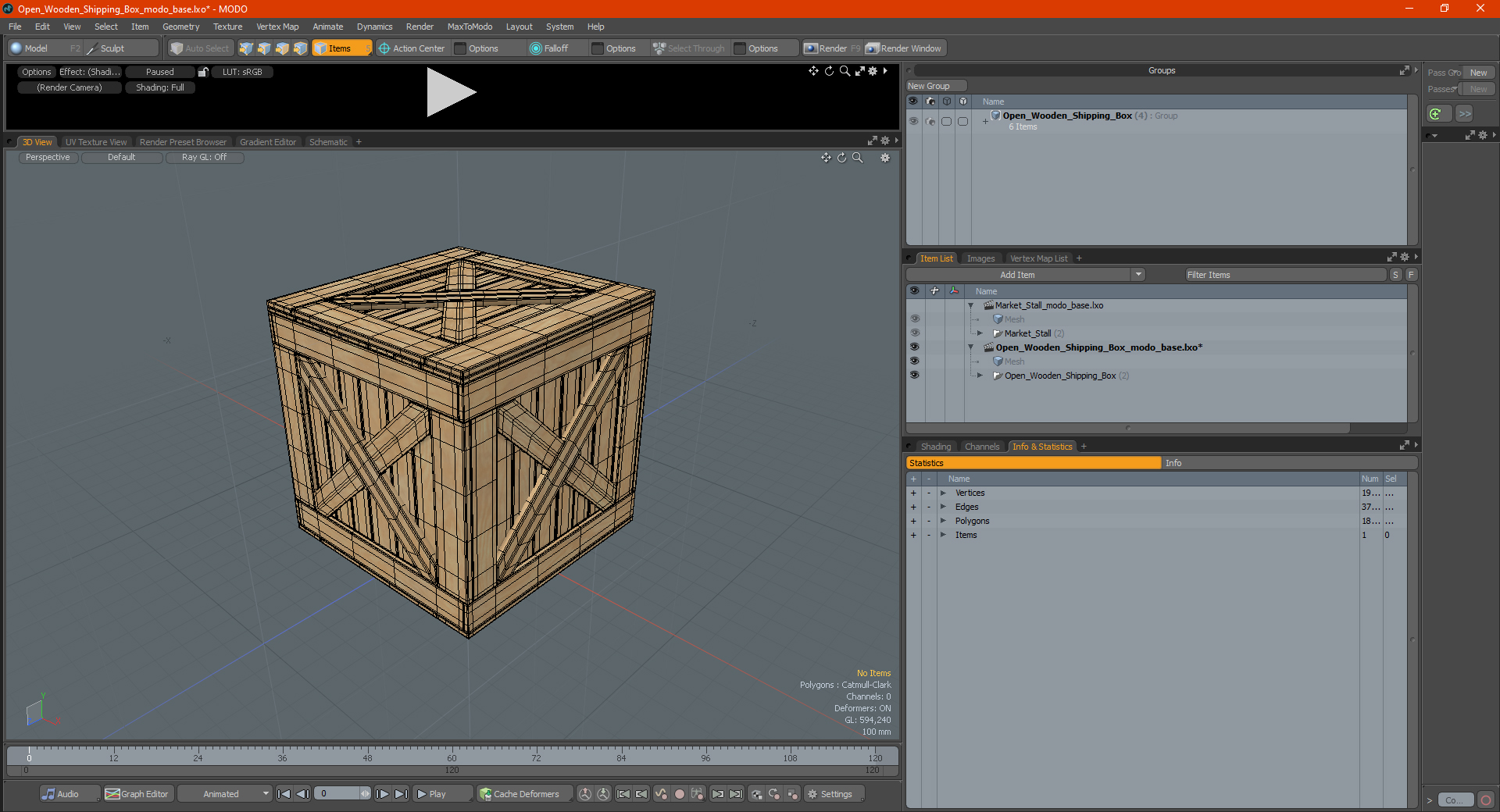 Open Wooden Shipping Box 3D model