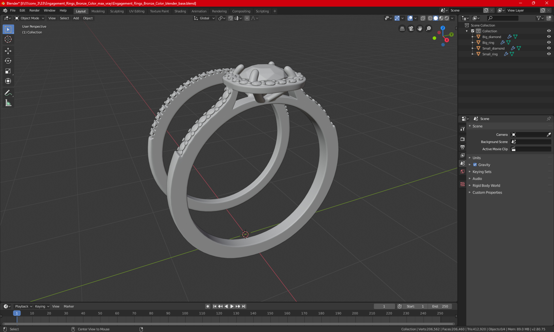3D Engagement Rings Black Color model