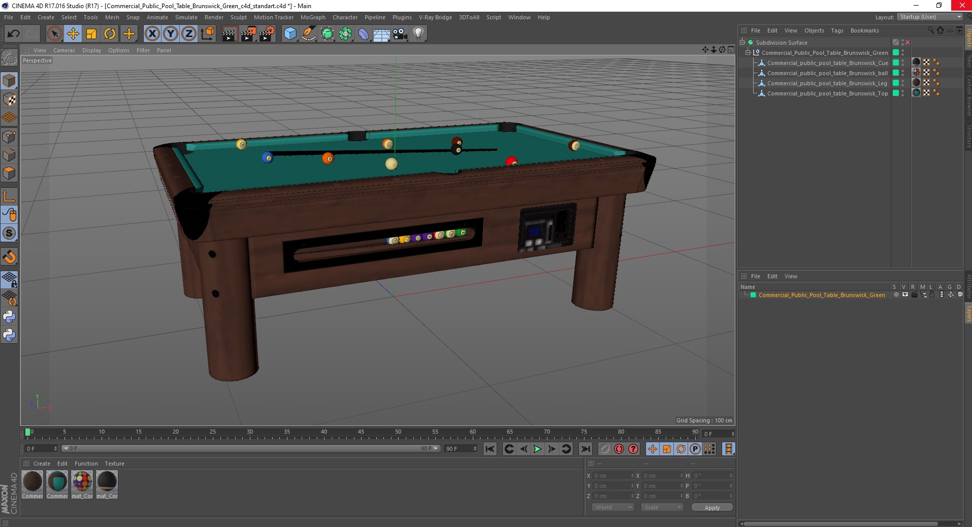 Commercial Public Pool Table Brunswick Green 3D model