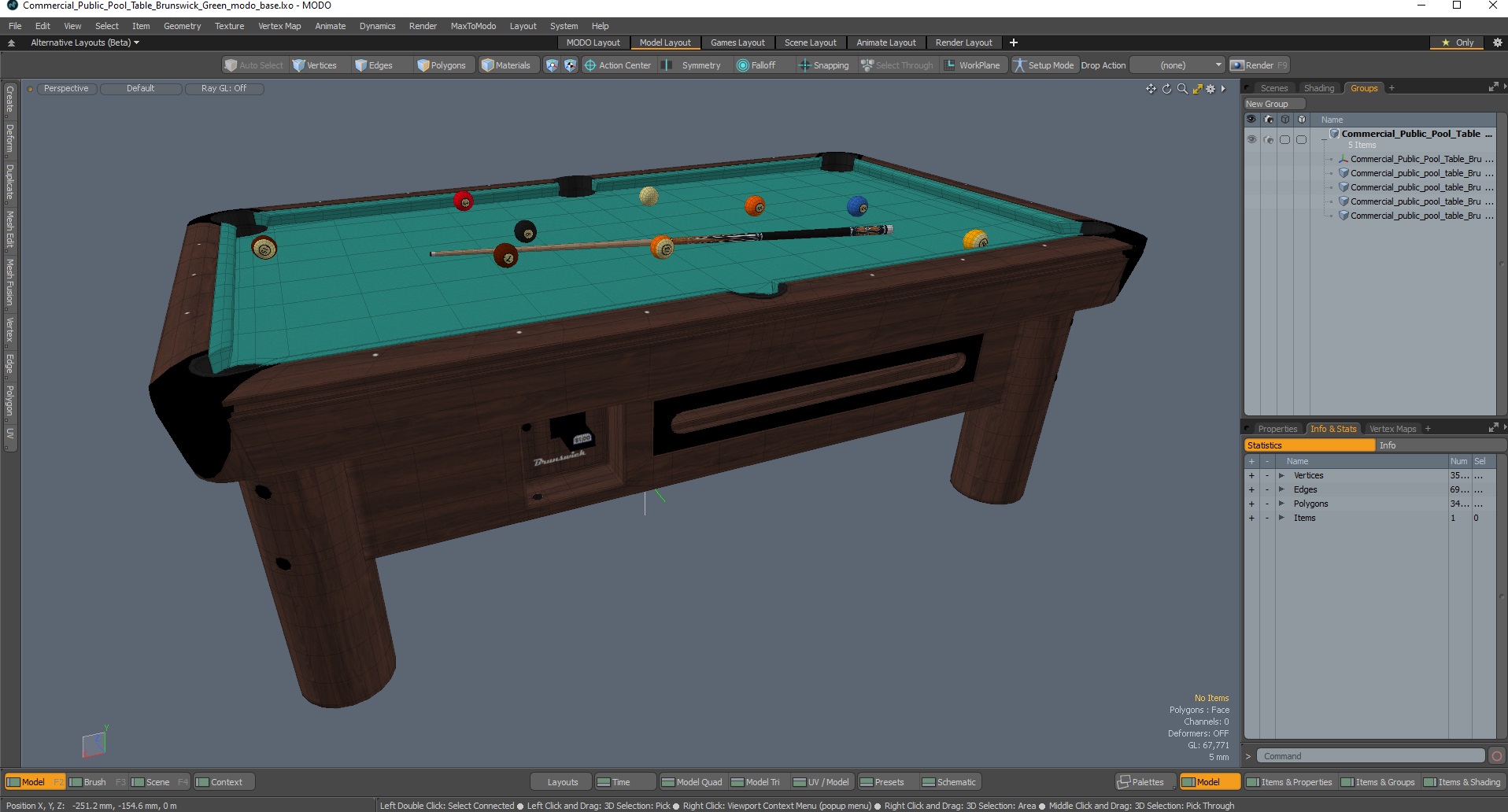 Commercial Public Pool Table Brunswick Green 3D model