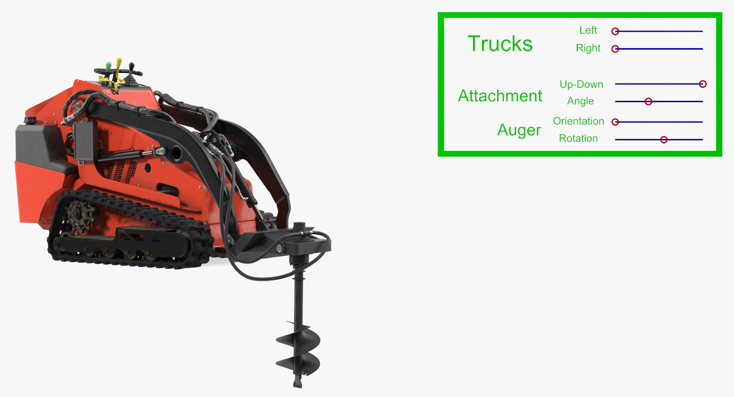 Mini Skid Steer with Auger Drill Rigged 3D model