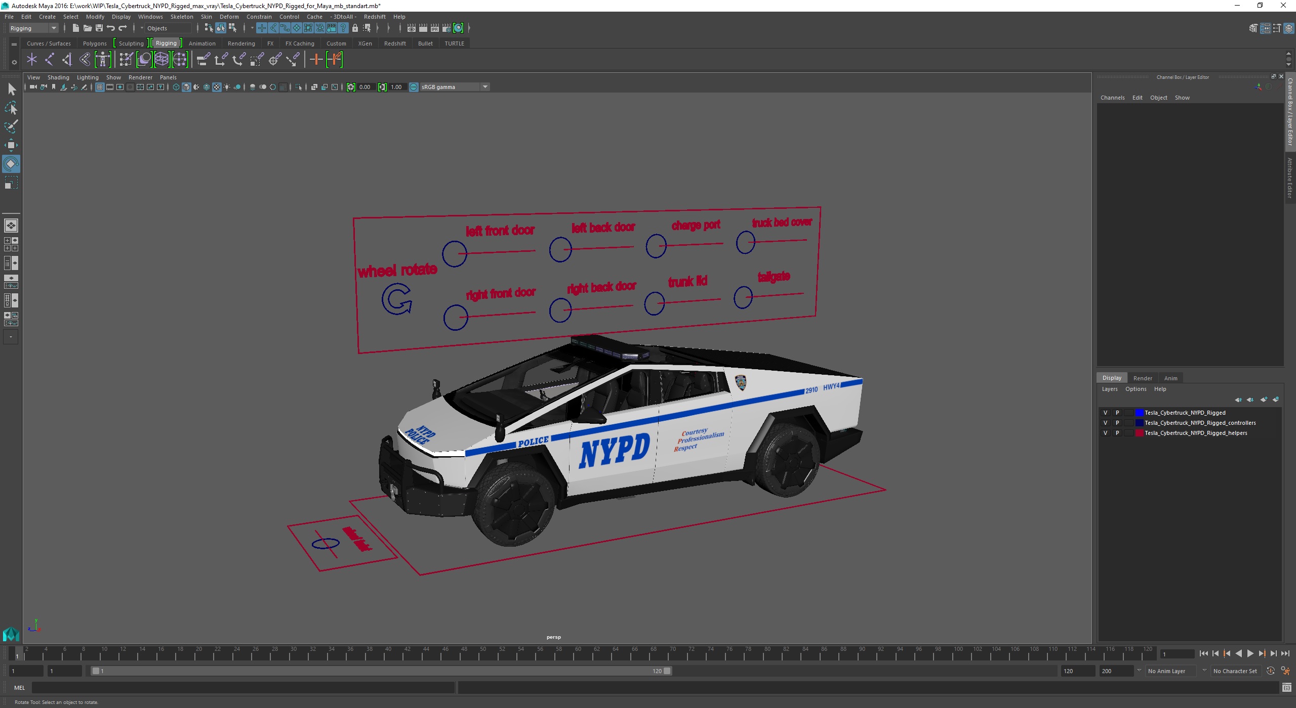 Tesla Cybertruck NYPD Rigged for Maya 3D