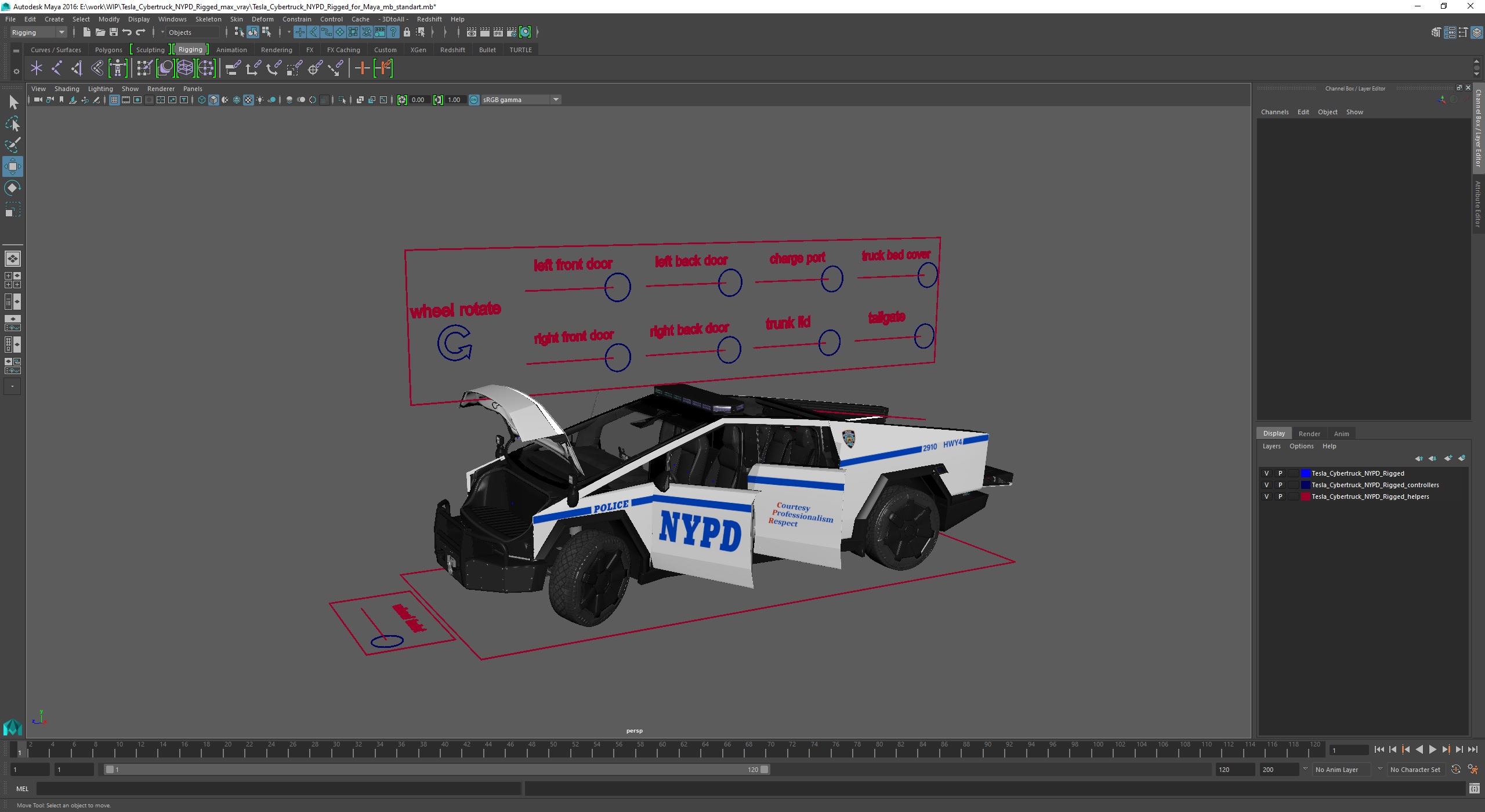 Tesla Cybertruck NYPD Rigged for Maya 3D