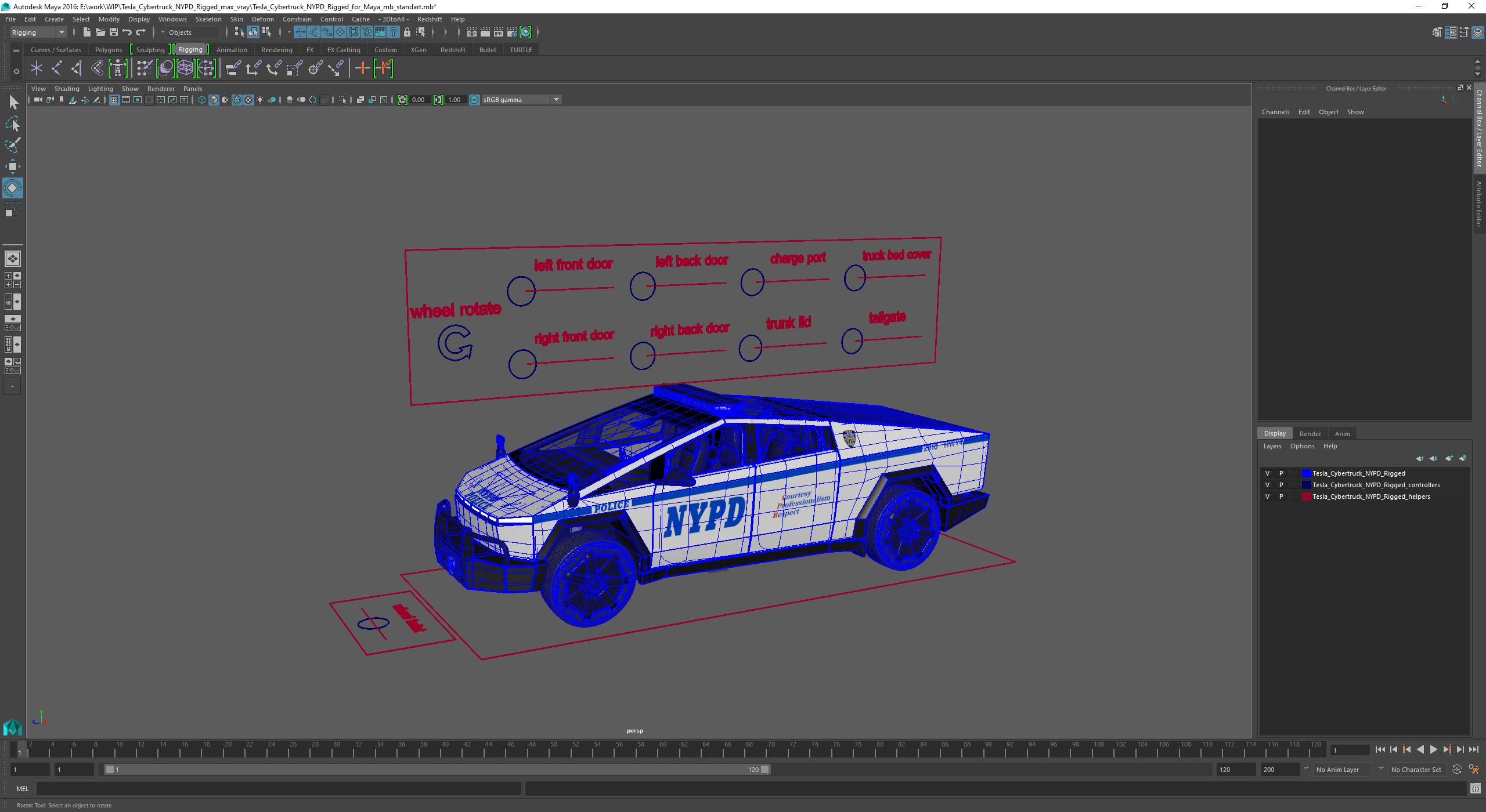 Tesla Cybertruck NYPD Rigged for Maya 3D