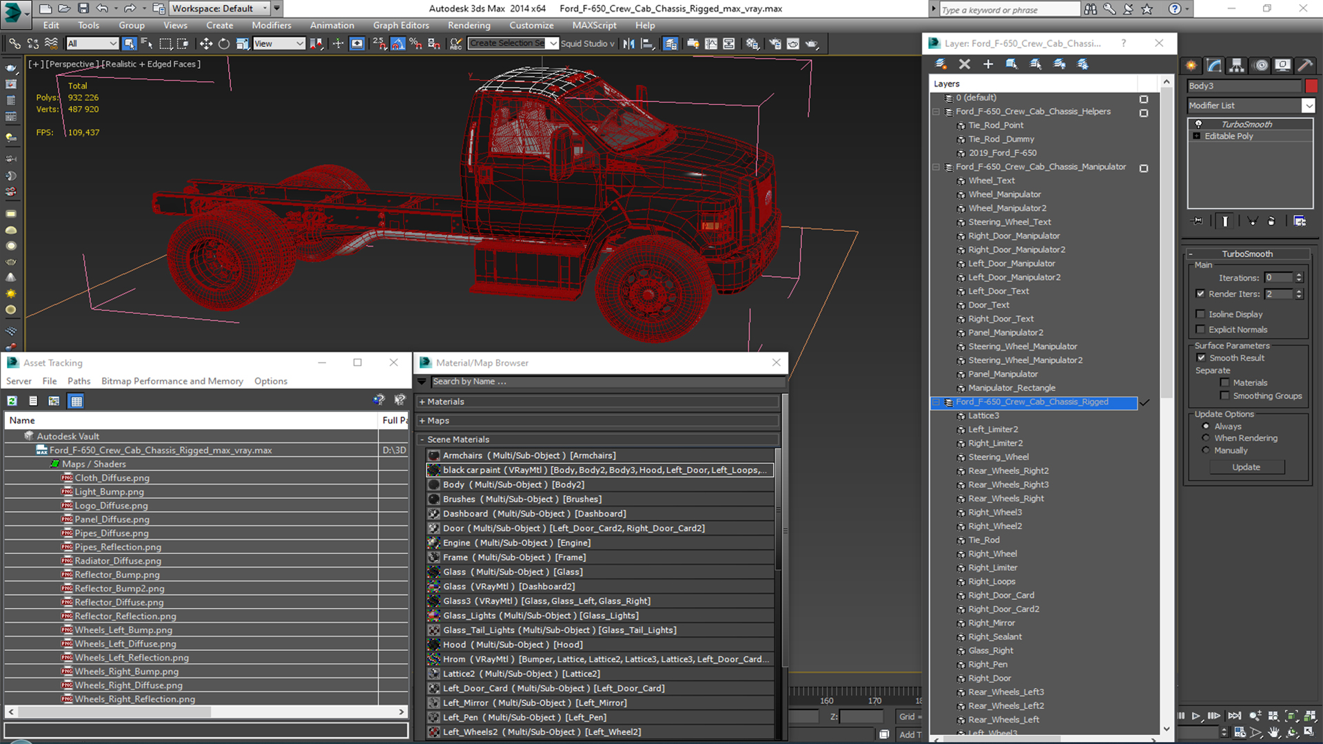 3D Ford F-650 Crew Cab Chassis Rigged for Maya model