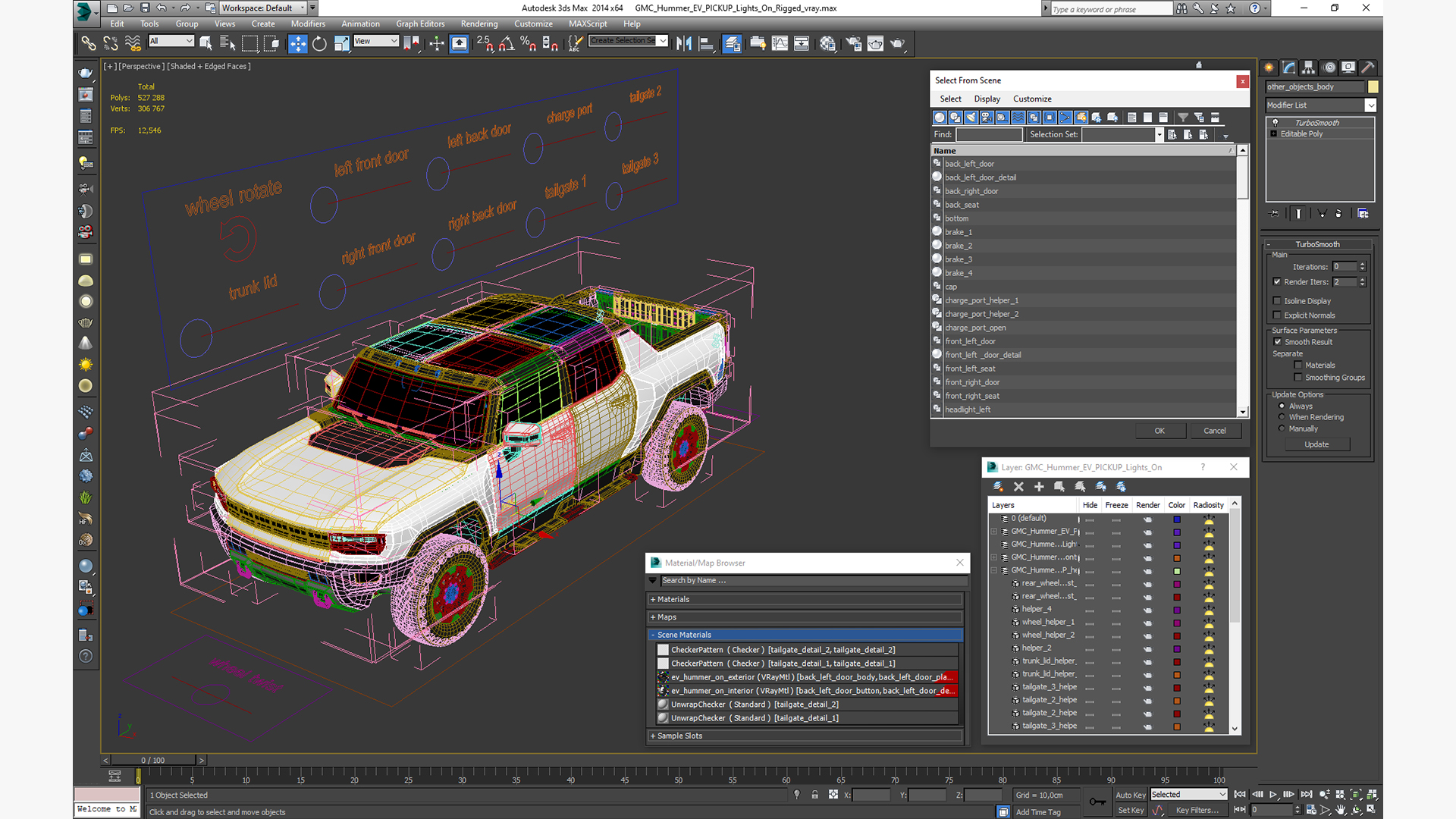 GMC Hummer EV PICKUP Lights On Rigged 3D