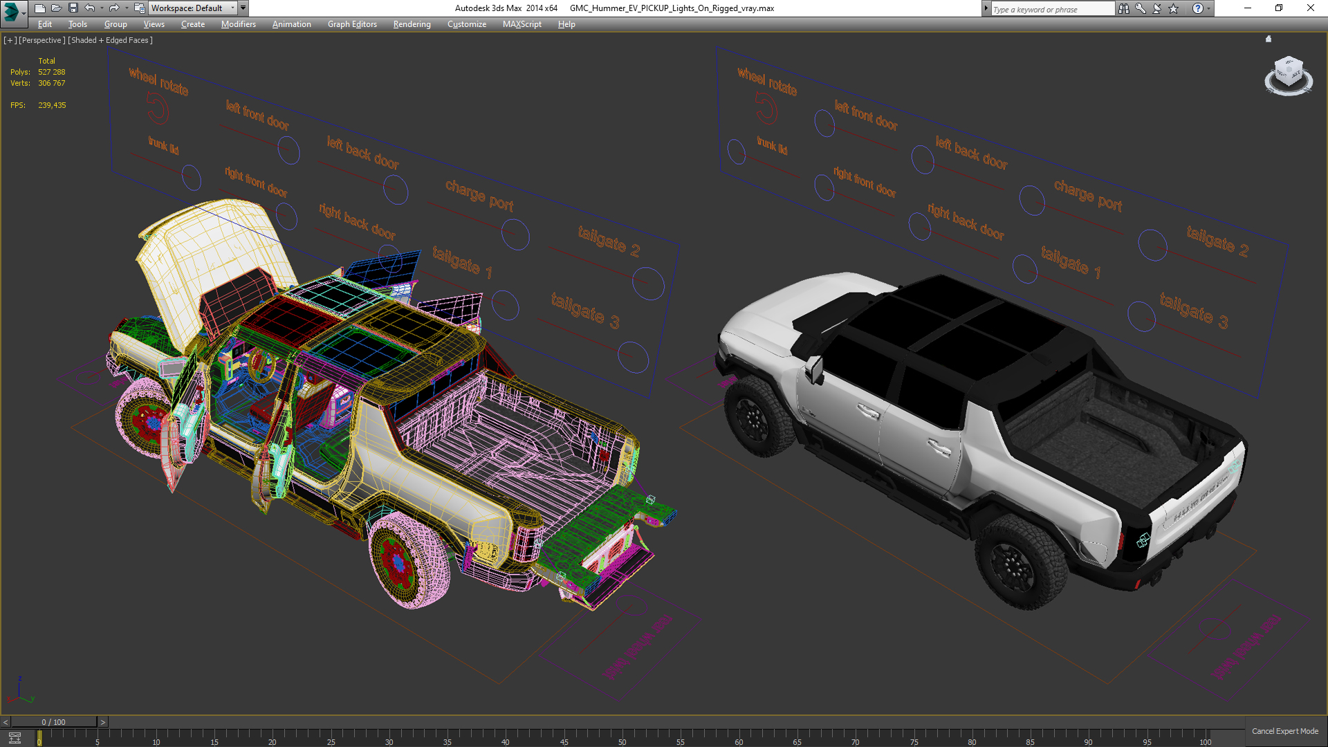 GMC Hummer EV PICKUP Lights On Rigged 3D