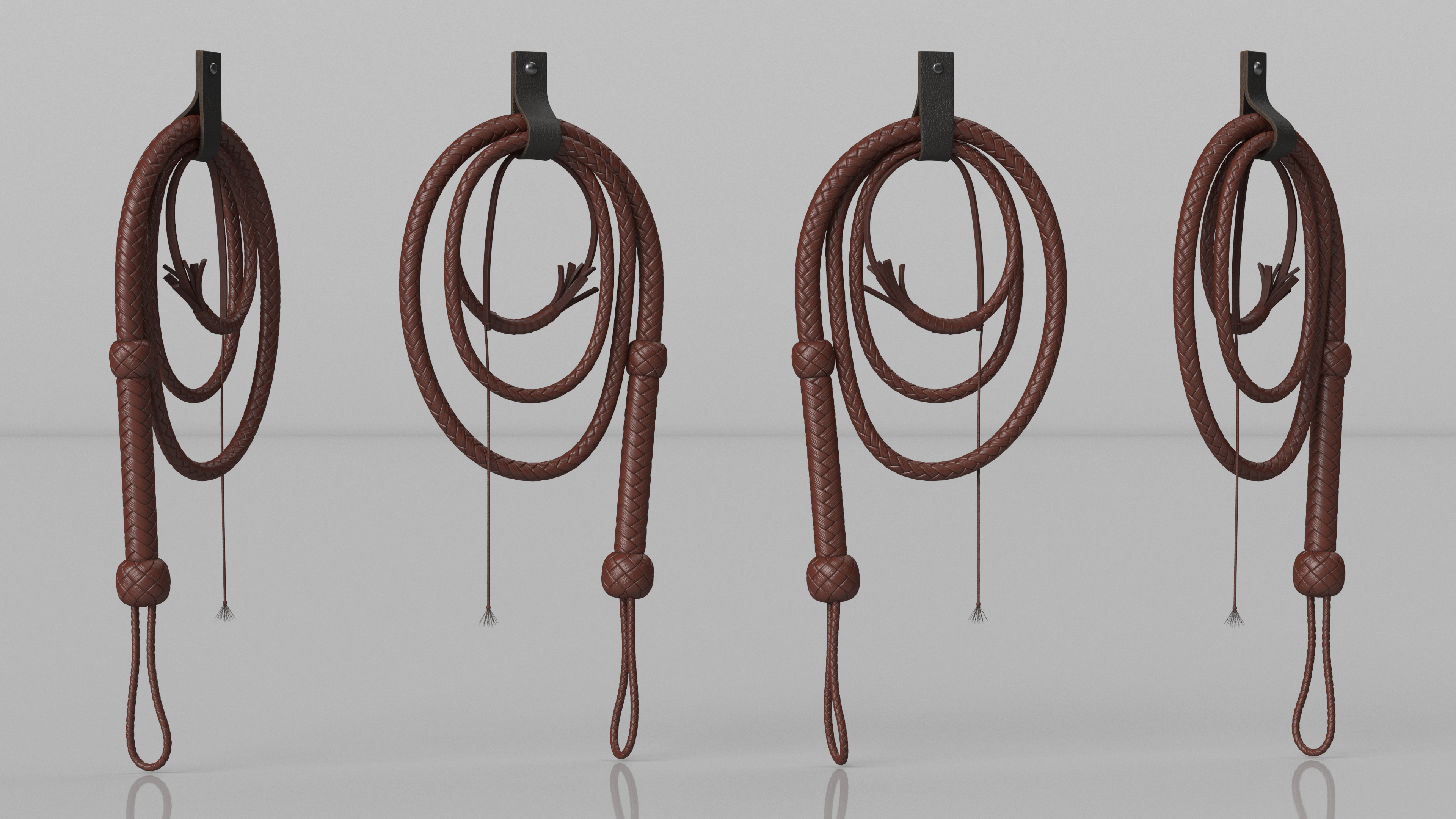 Brown Cowboy Whip Holstered 3D