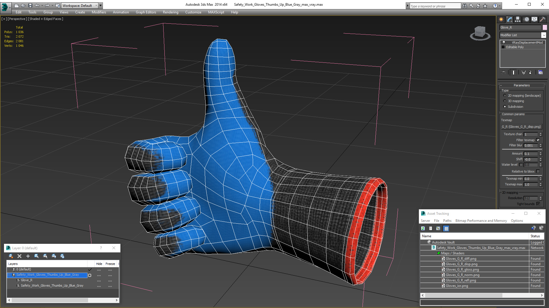 3D Safety Work Gloves Thumbs Up Blue Gray model
