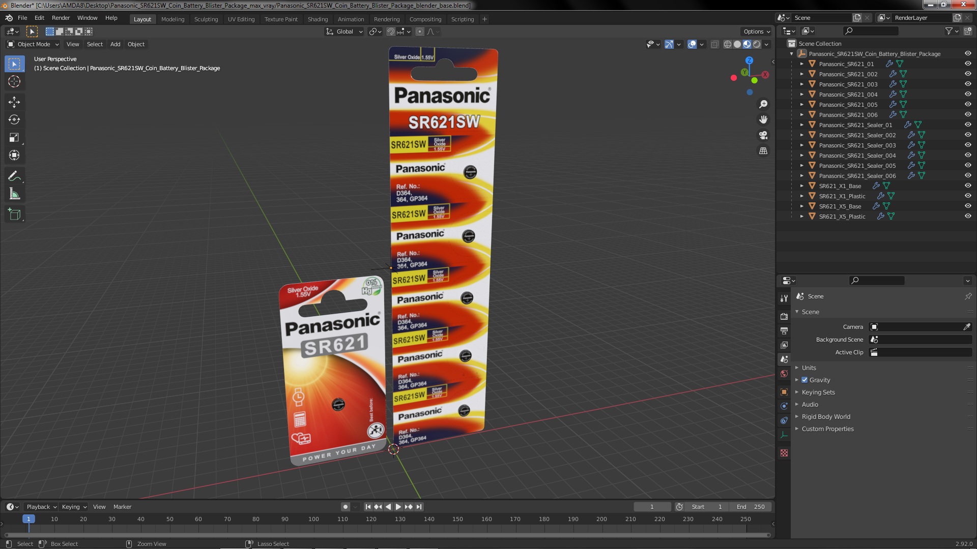3D Panasonic SR621SW Coin Battery Blister Package