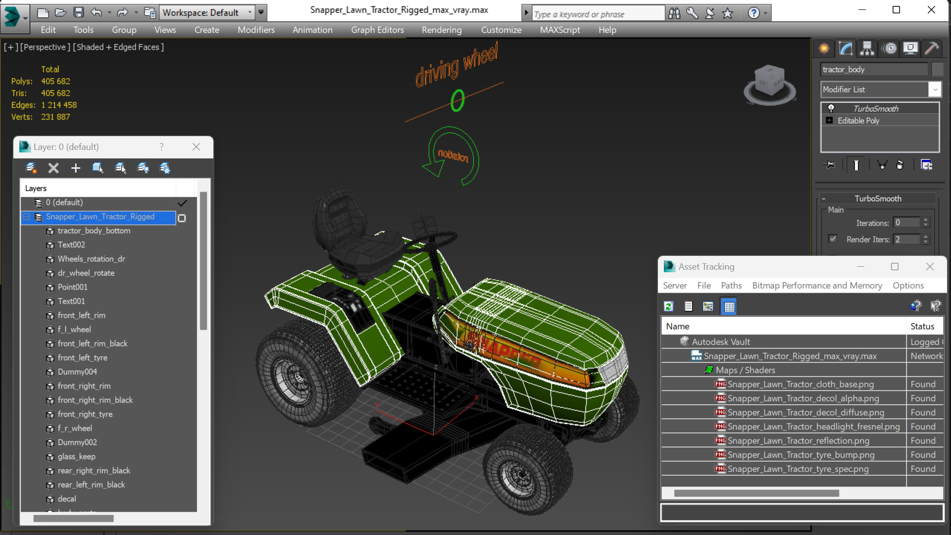 3D Snapper Lawn Tractor Rigged for Maya