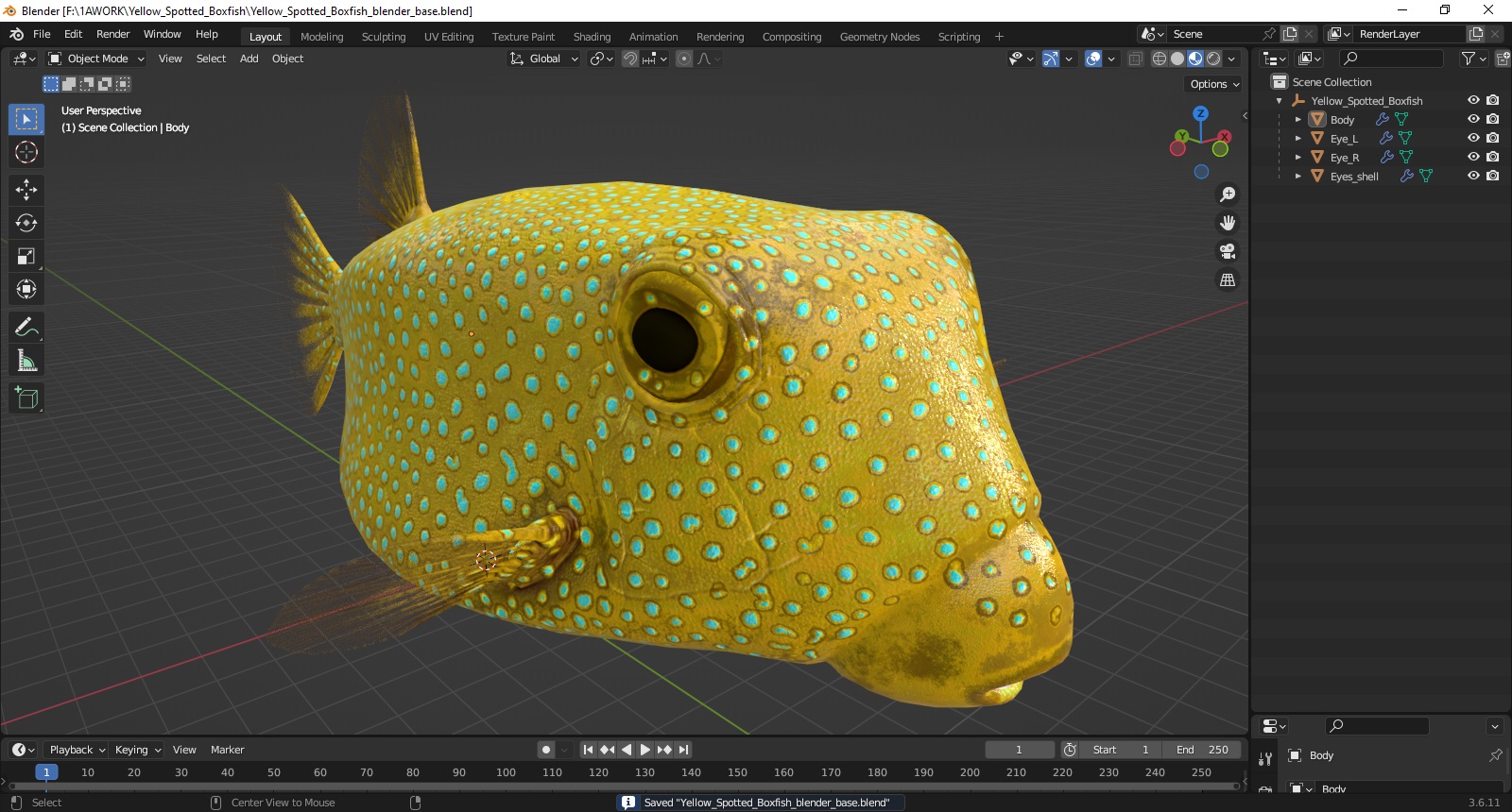 Yellow Spotted Boxfish 3D