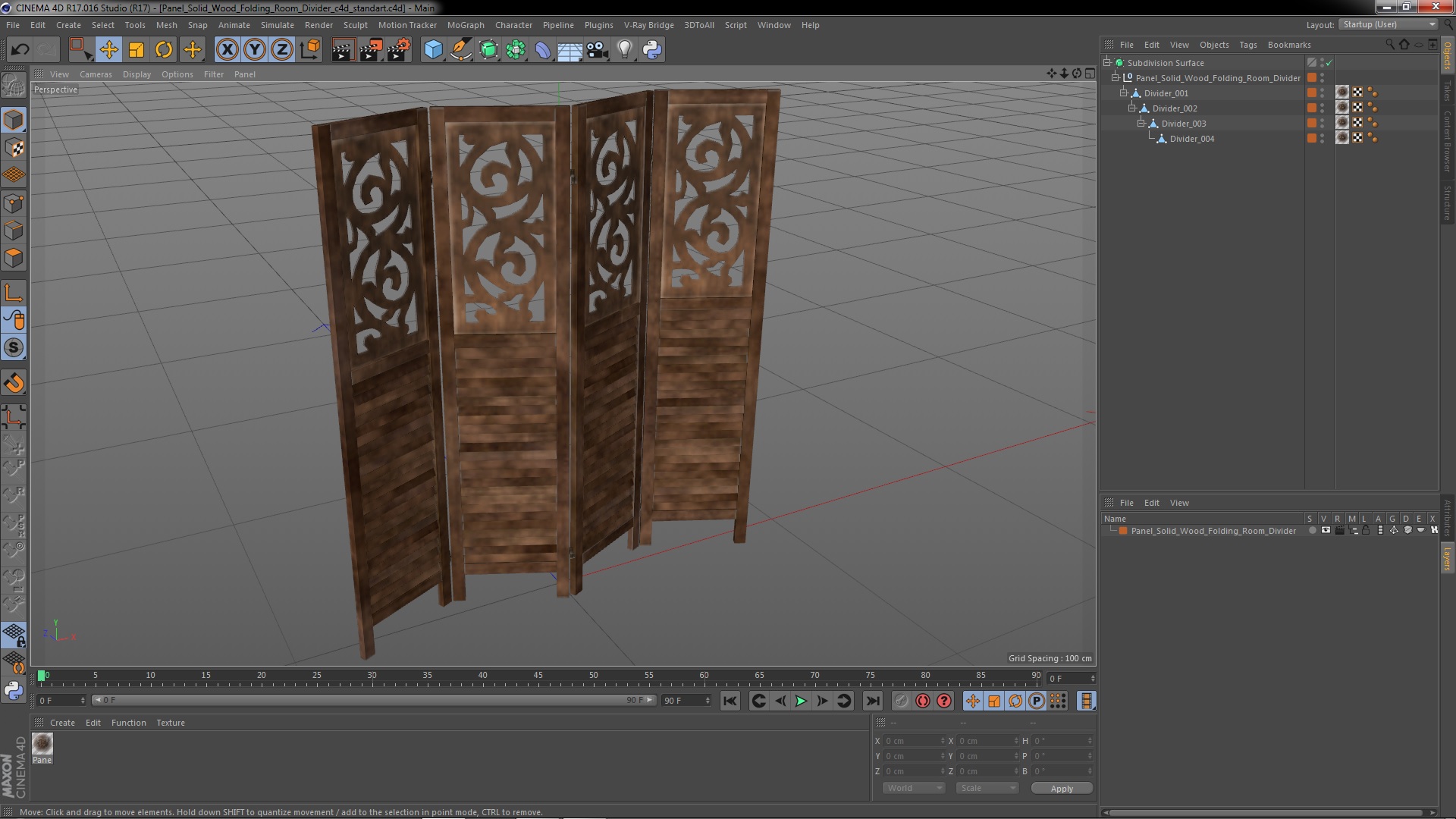 Panel Solid Wood Folding Room Divider 3D