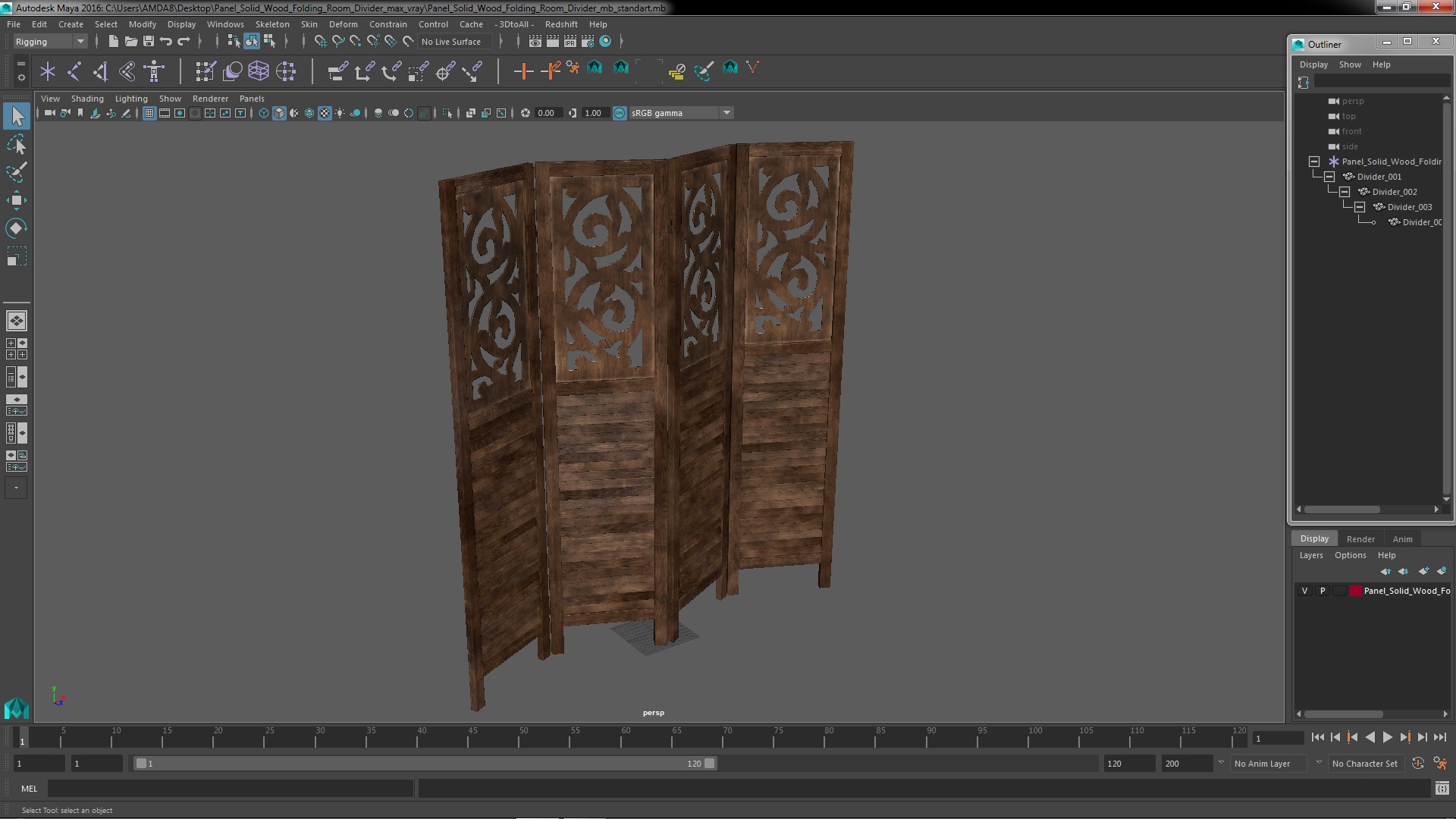 Panel Solid Wood Folding Room Divider 3D