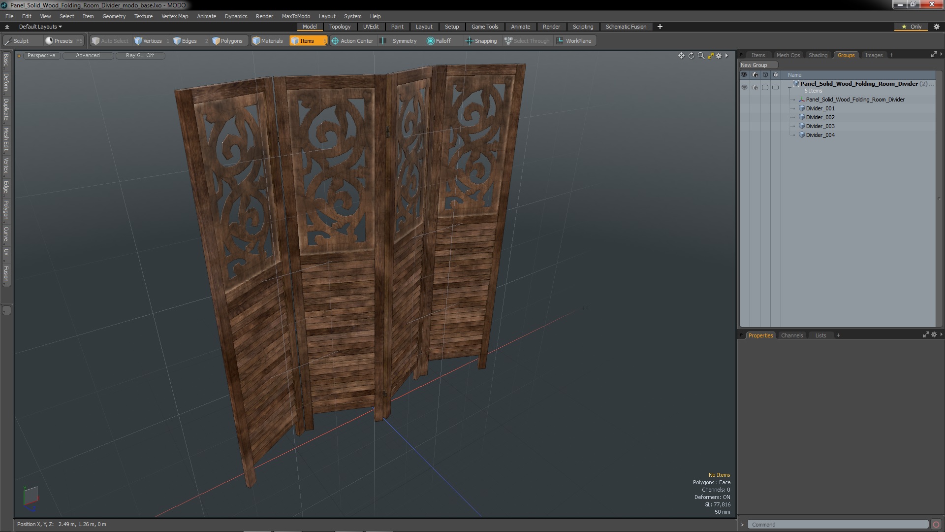 Panel Solid Wood Folding Room Divider 3D