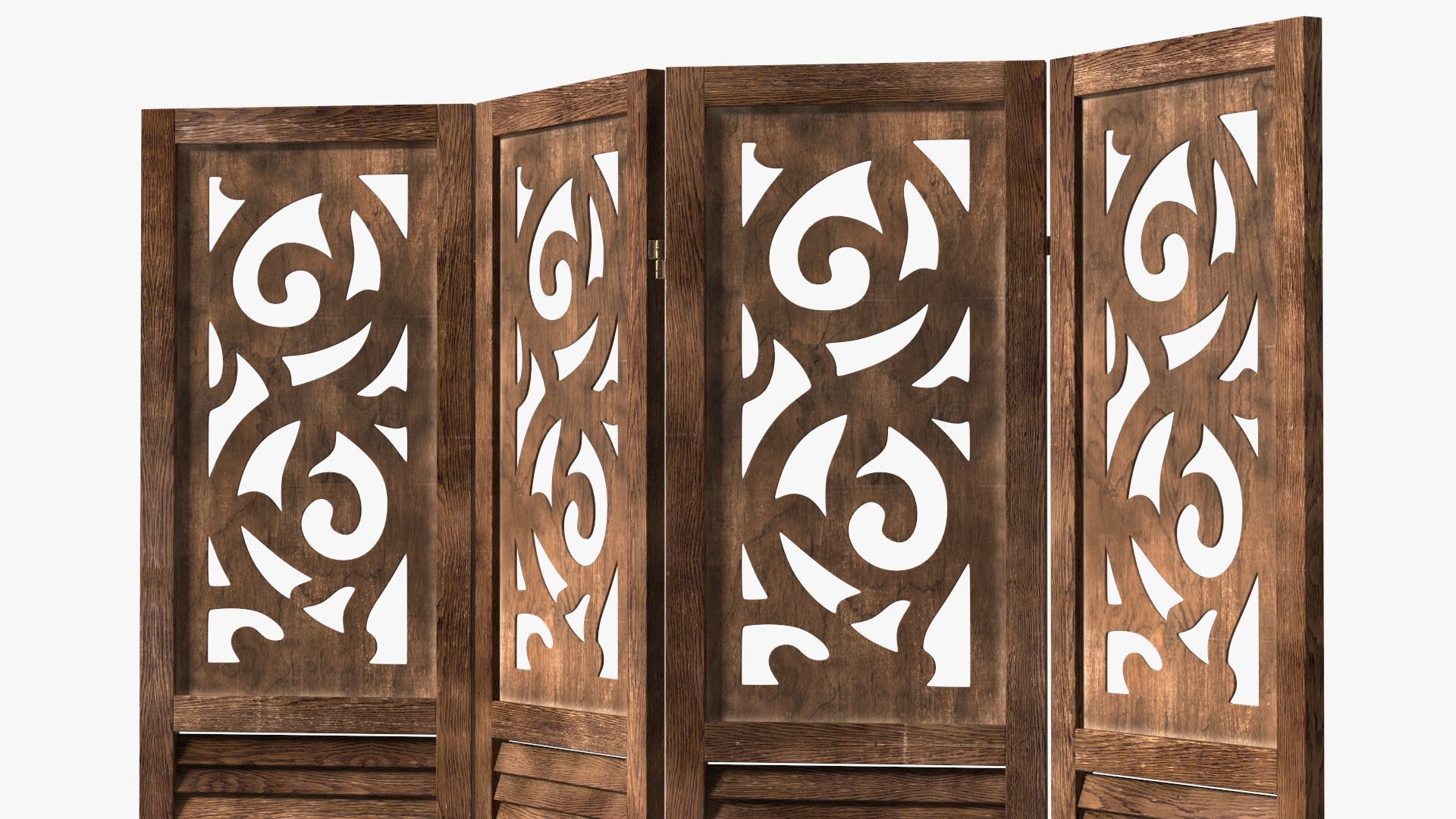 Panel Solid Wood Folding Room Divider 3D