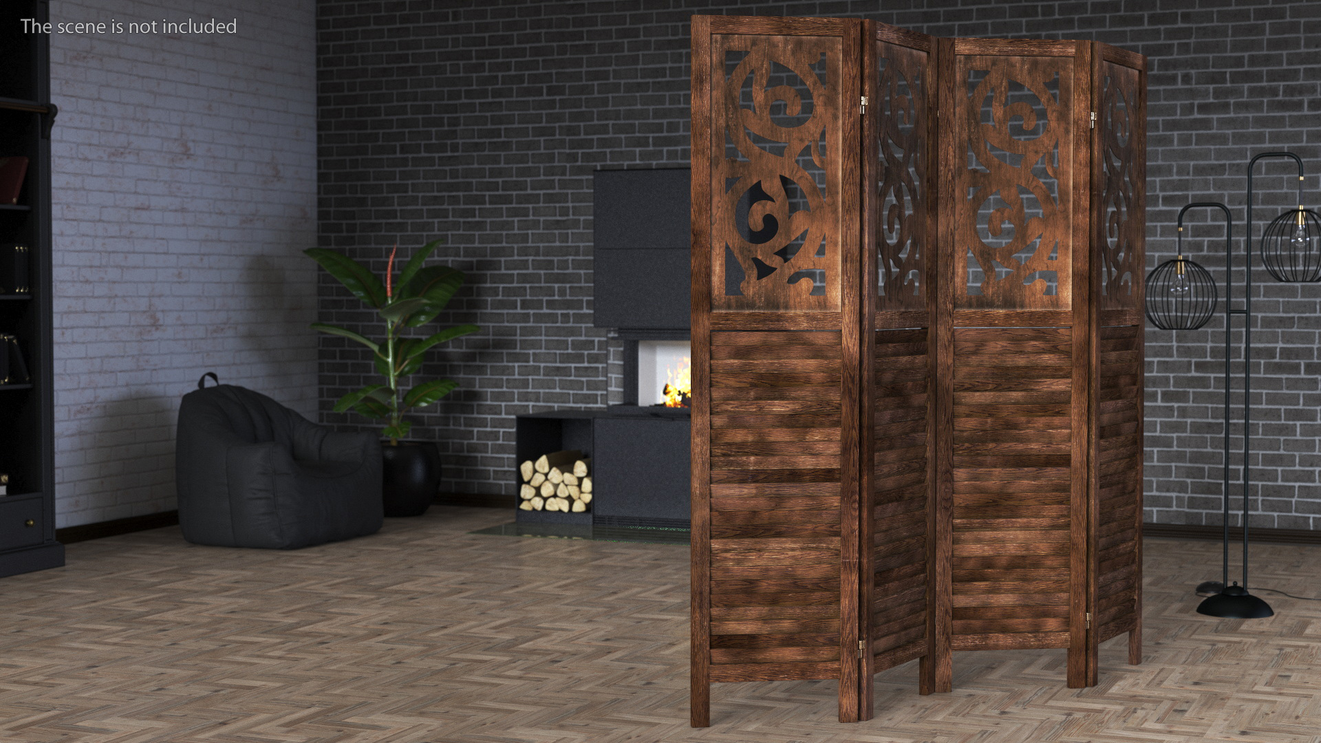 Panel Solid Wood Folding Room Divider 3D