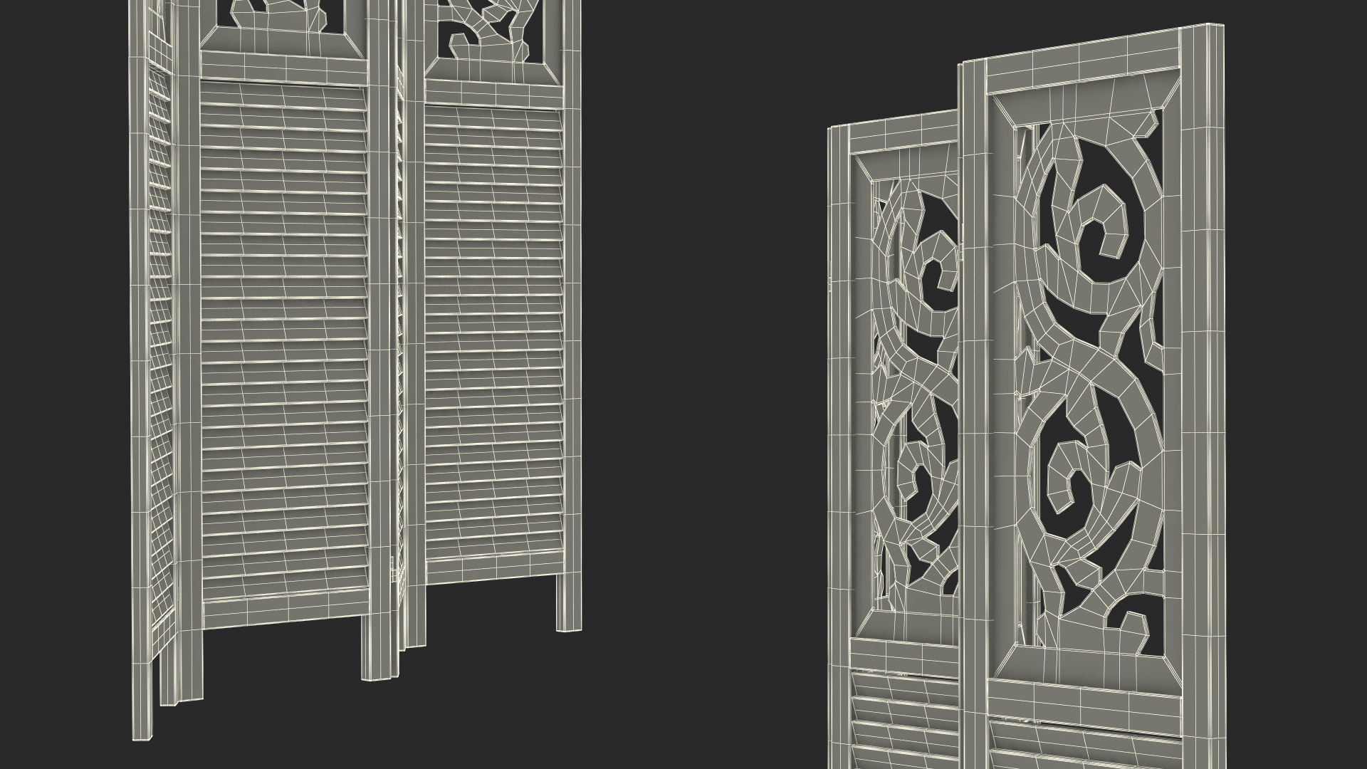Panel Solid Wood Folding Room Divider 3D
