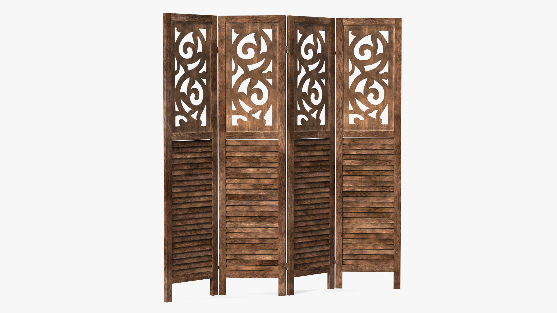 Panel Solid Wood Folding Room Divider 3D