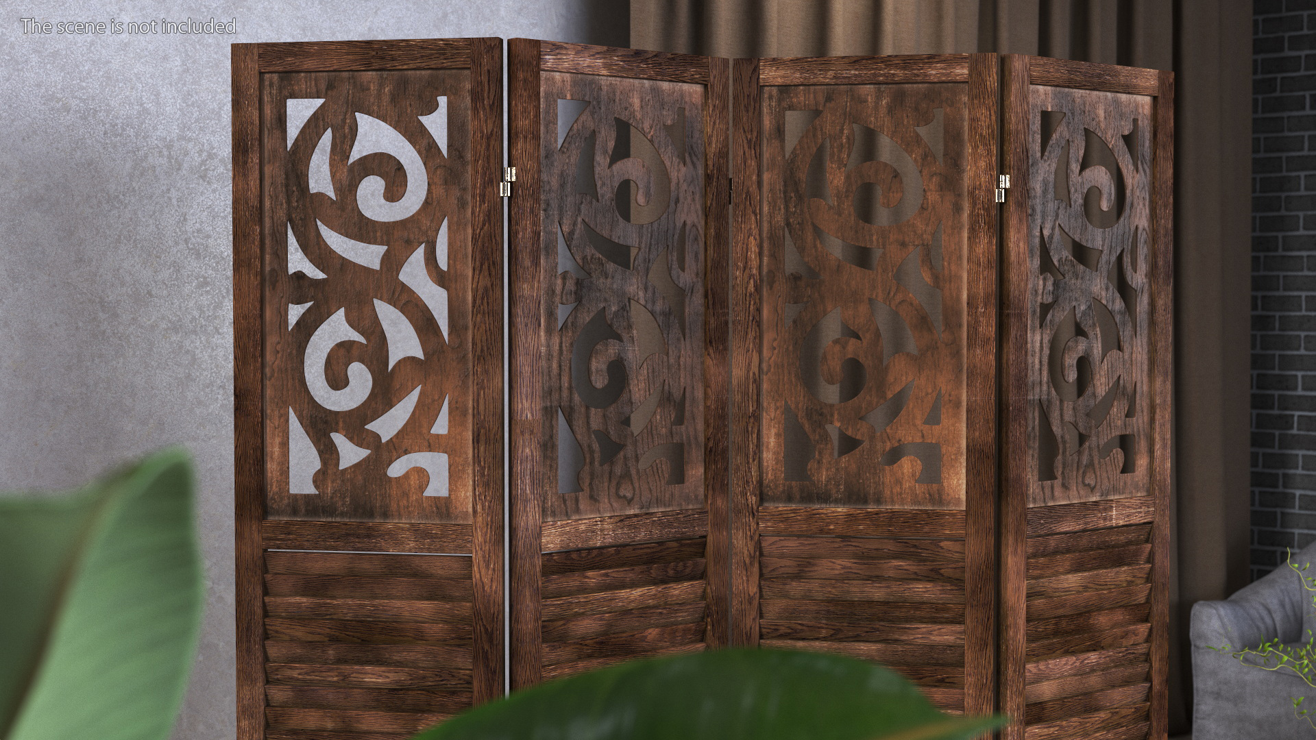 Panel Solid Wood Folding Room Divider 3D
