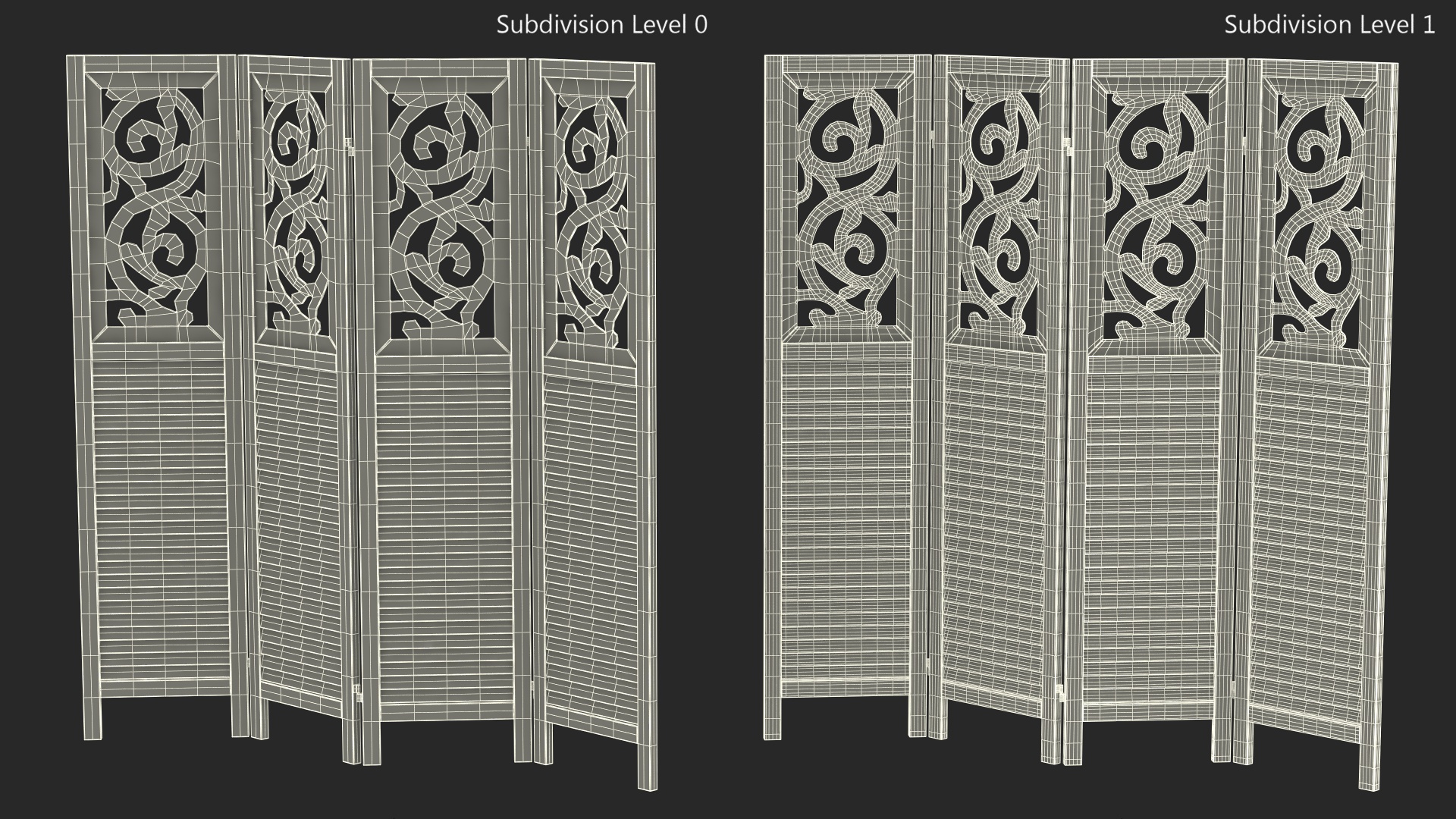 Panel Solid Wood Folding Room Divider 3D