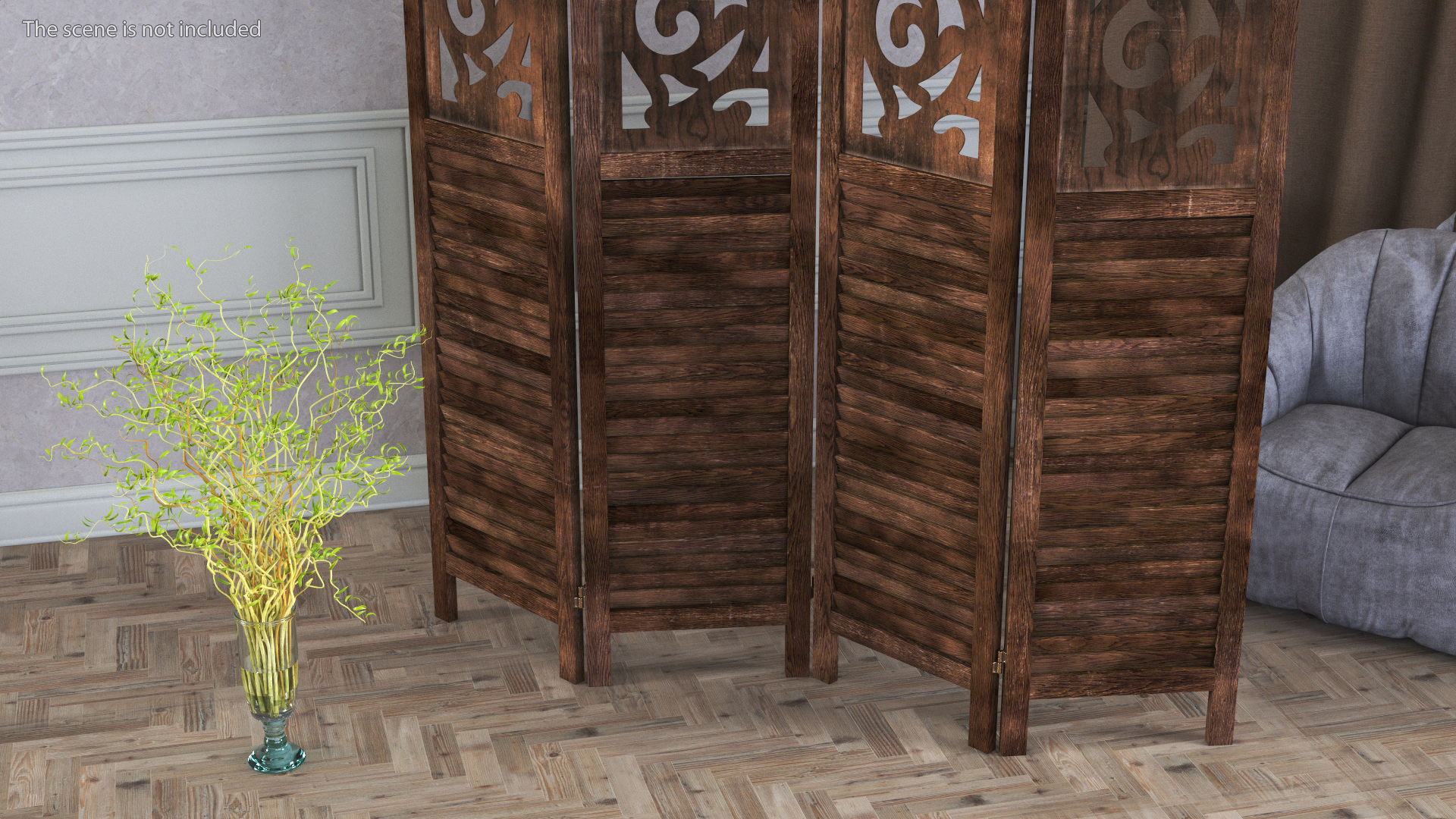 Panel Solid Wood Folding Room Divider 3D