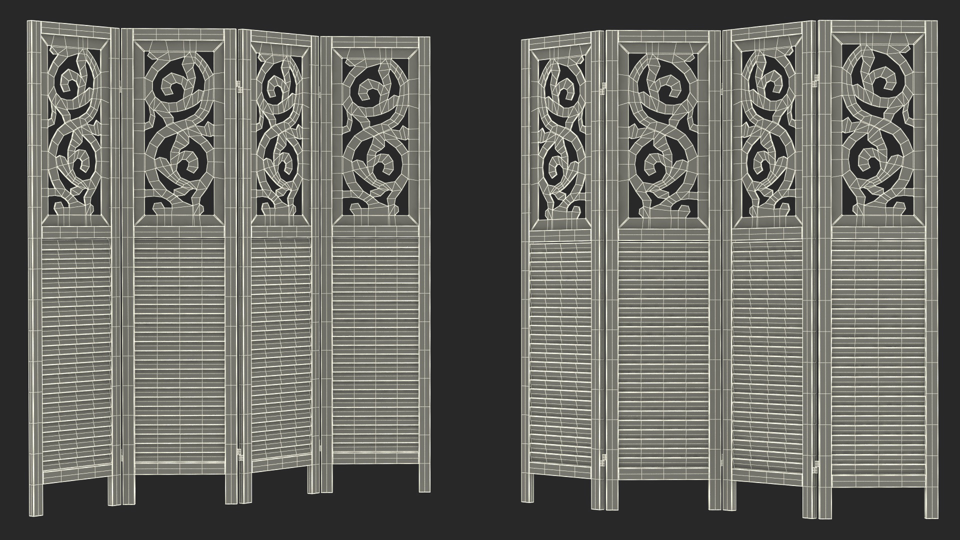 Panel Solid Wood Folding Room Divider 3D