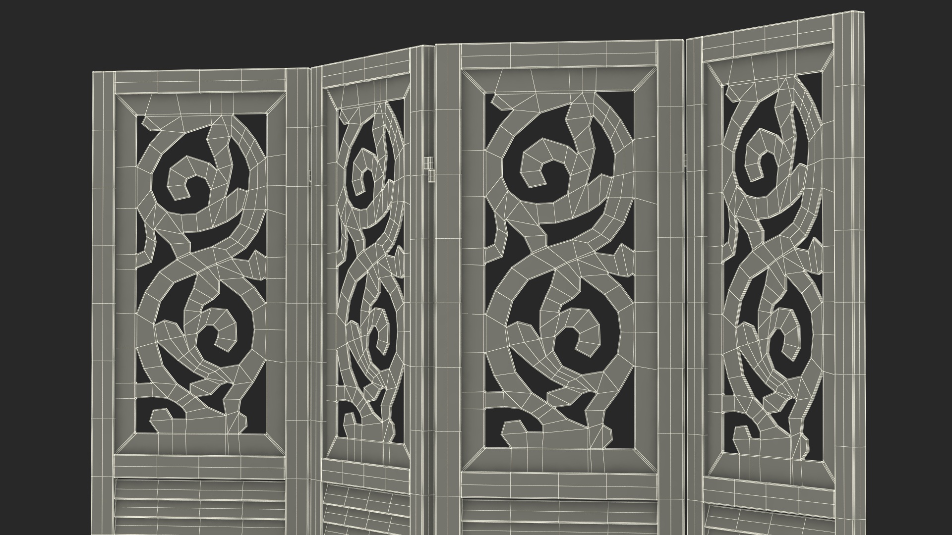 Panel Solid Wood Folding Room Divider 3D
