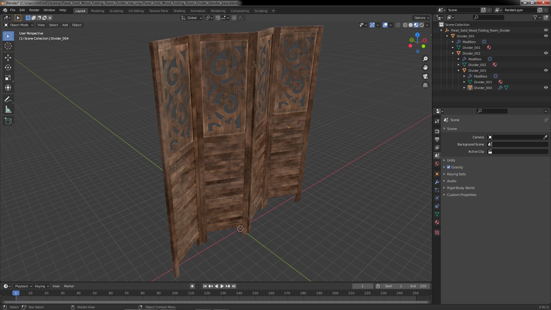 Panel Solid Wood Folding Room Divider 3D